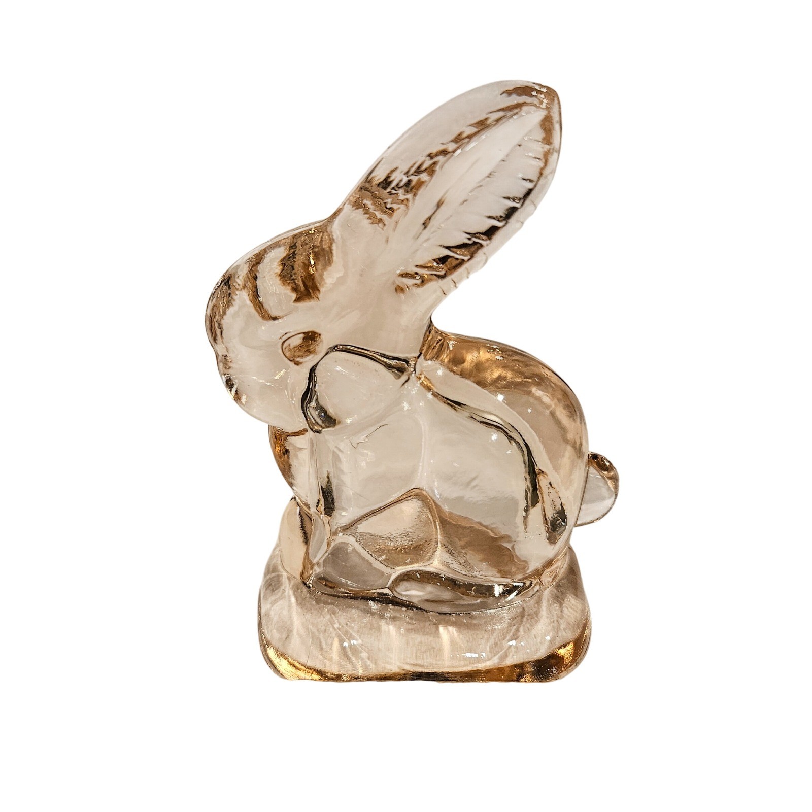 Light Pink Pressed Glass Bunny Rabbit Figurine Easter Decor Small 2.75″ 5 oz Vtg