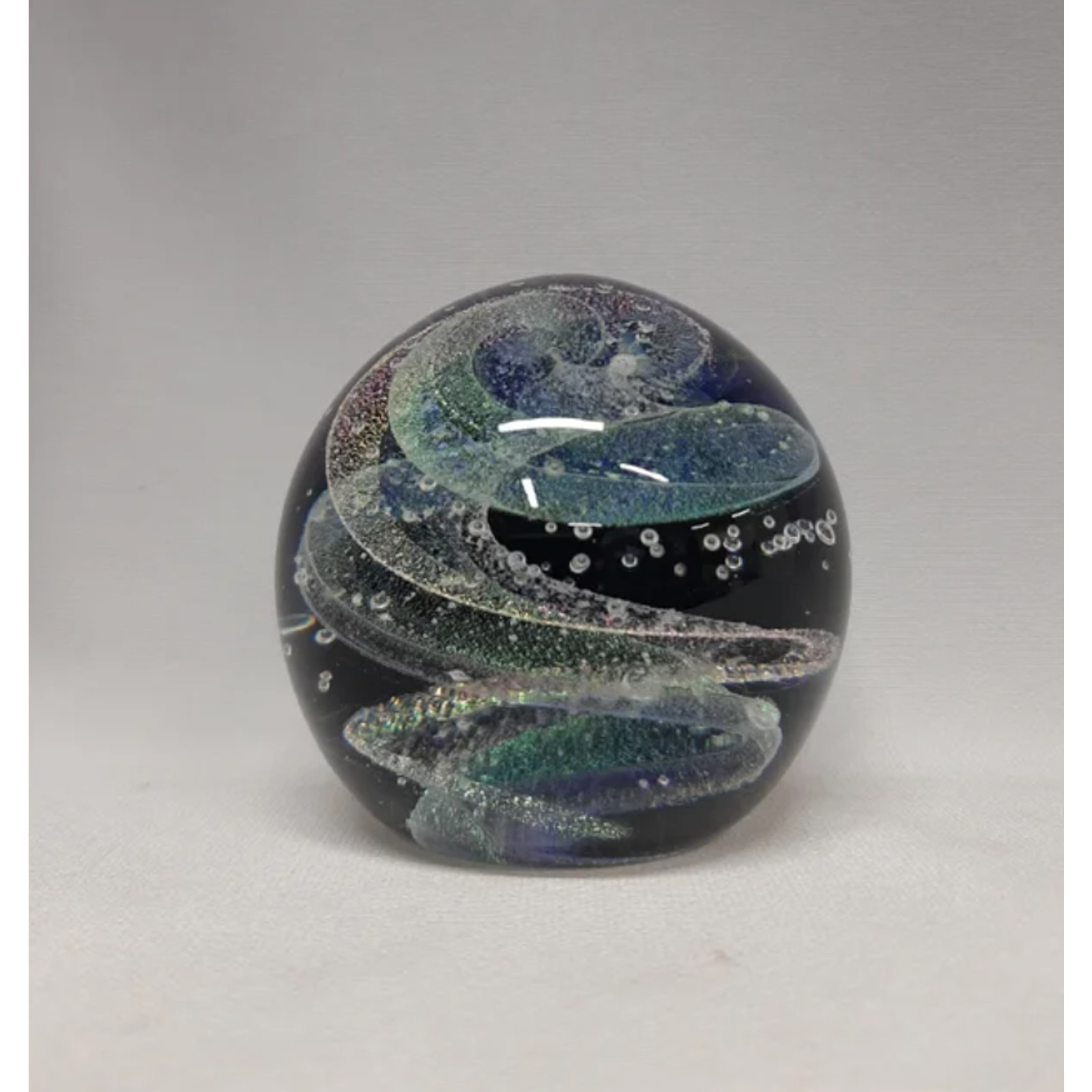 NEW Dark Nebula 3″ Orb Blue Nebula of Dichroic Glass and Encased Bubbles Signed