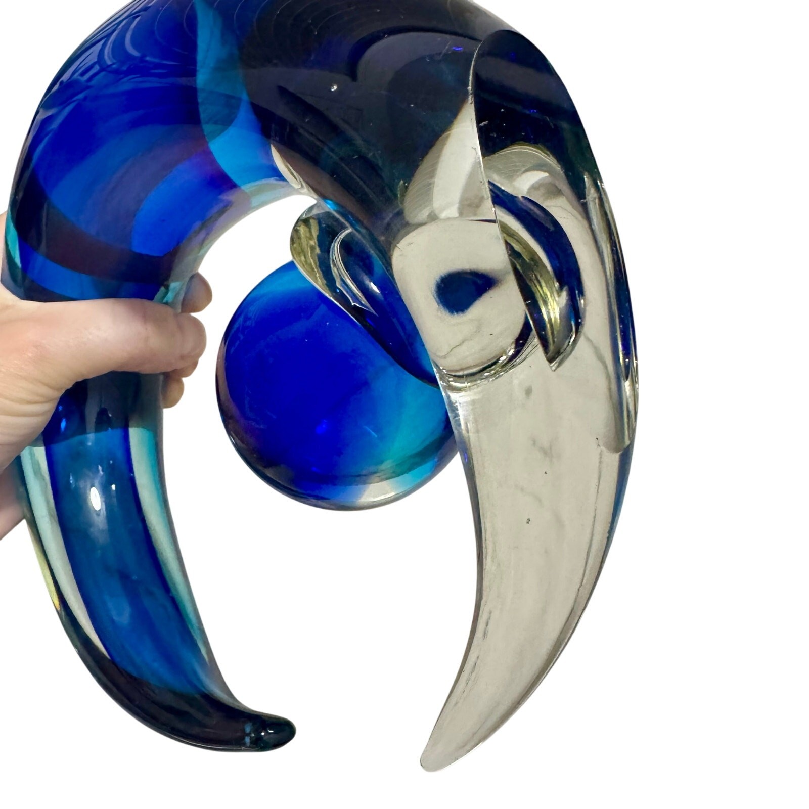 Vintage Murano Moreno Glass Crescent Moon & Sun Sphere Sculpture Sommerso Blue