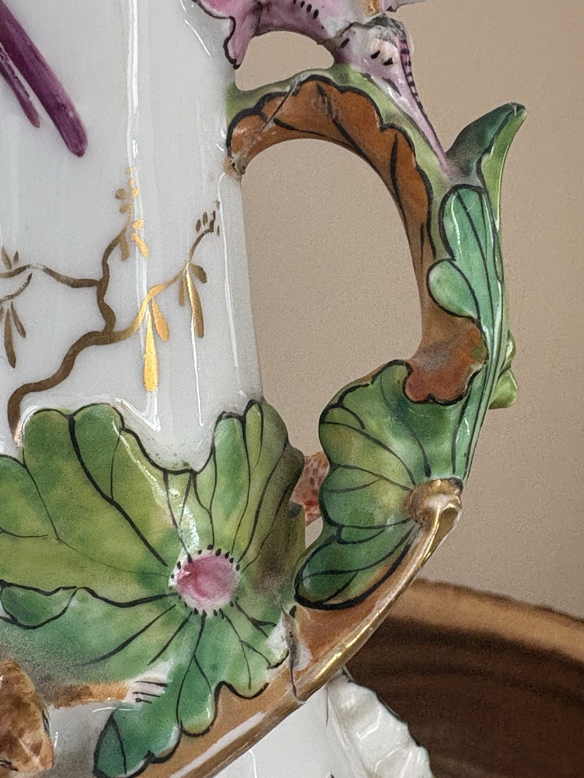 Antique Continental Porcelain Vase Figural Birds Squirrels Gilt