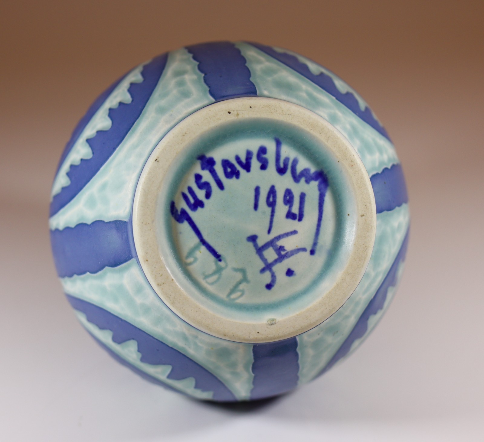 Art Nouveau Vase Ceramics, Floral Turquoise & Blue Josef Ekberg Sgrafitto 1921