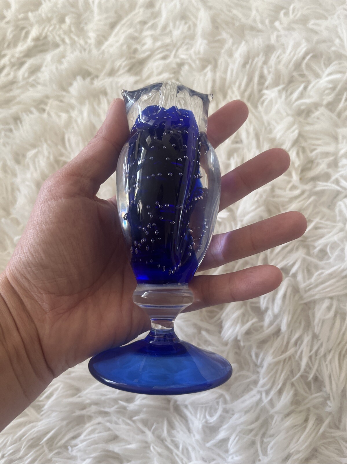 Vintage Silvestri Arte Murano Cobalt Blue Controlled Bubbles Owl Figurine