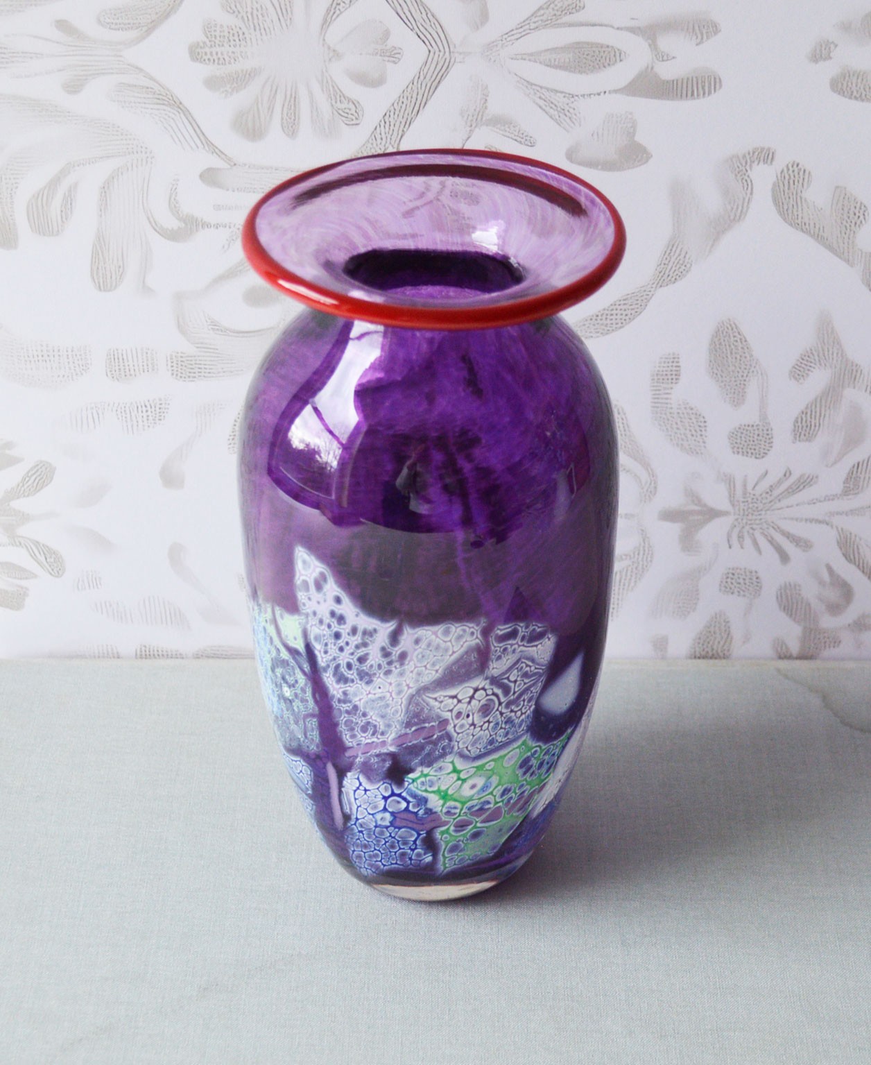 Hand Blown Art Glass Vase by Aron Leaman Shard Vessel Bright Purple