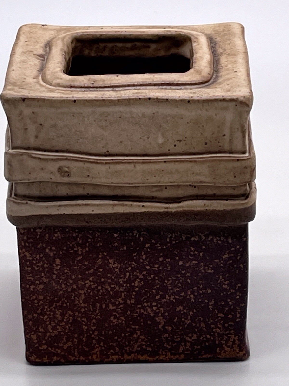 Vtg MCM Studio Art Pottery Square Vase Artist Signed ‘77 Retro