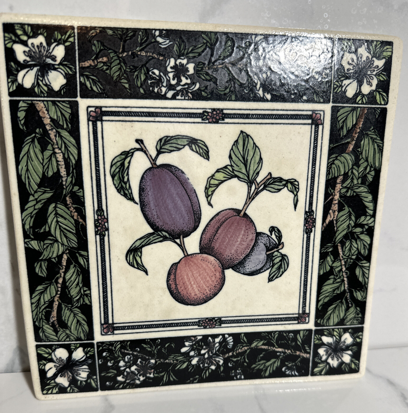 VTG 1990 SANTA BARBARA 8″ ART POTTERY PLUM TILE TRIVET STUDIO DESIGN.