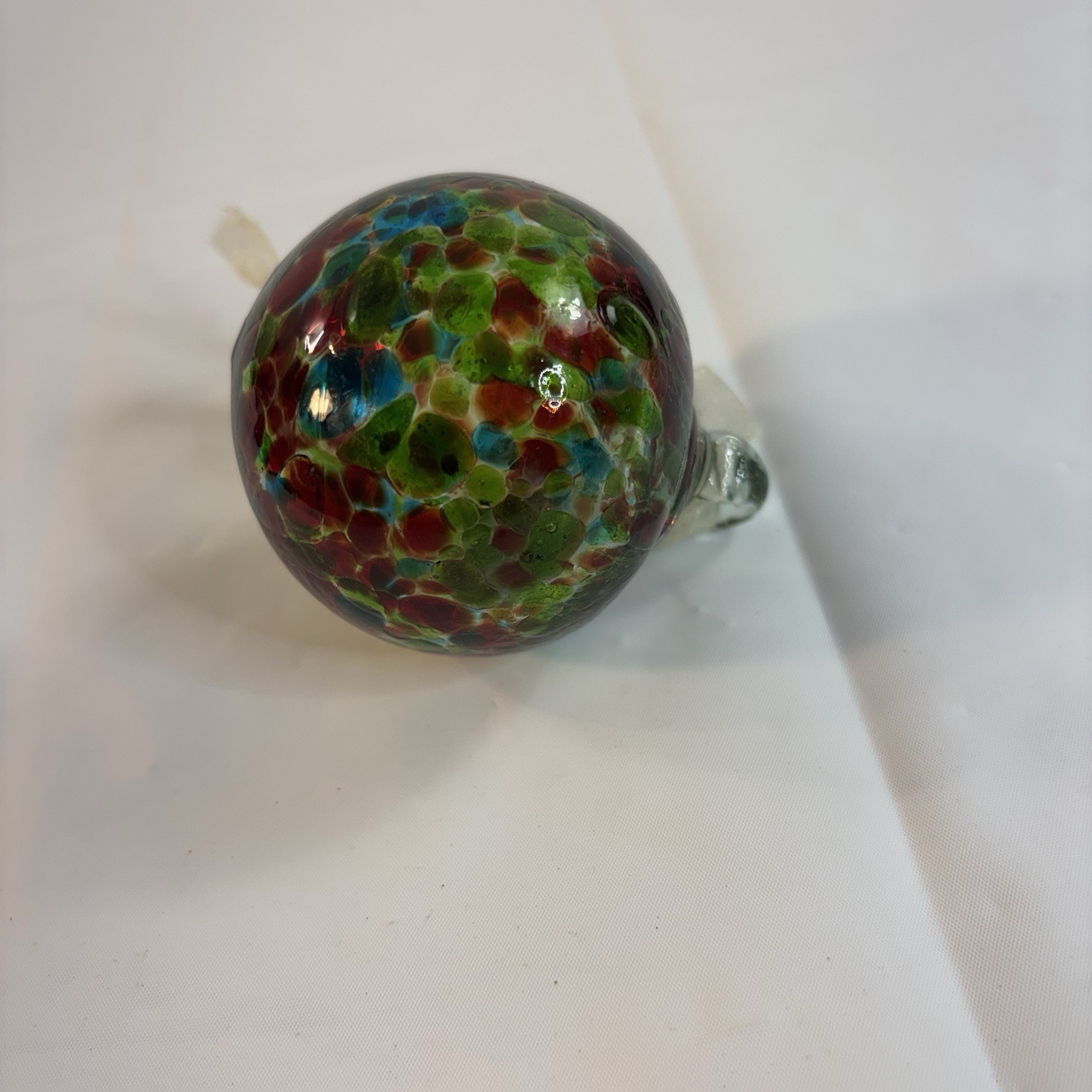 Art Blown Glass Ornament Ball Red Green Blue Multicolor Confetti Gift FLAW READ