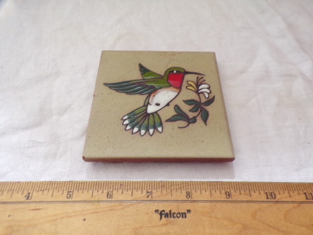 Vintage “Cleo Teissedre” Hand Painted Ceramic Tile Hummingbird