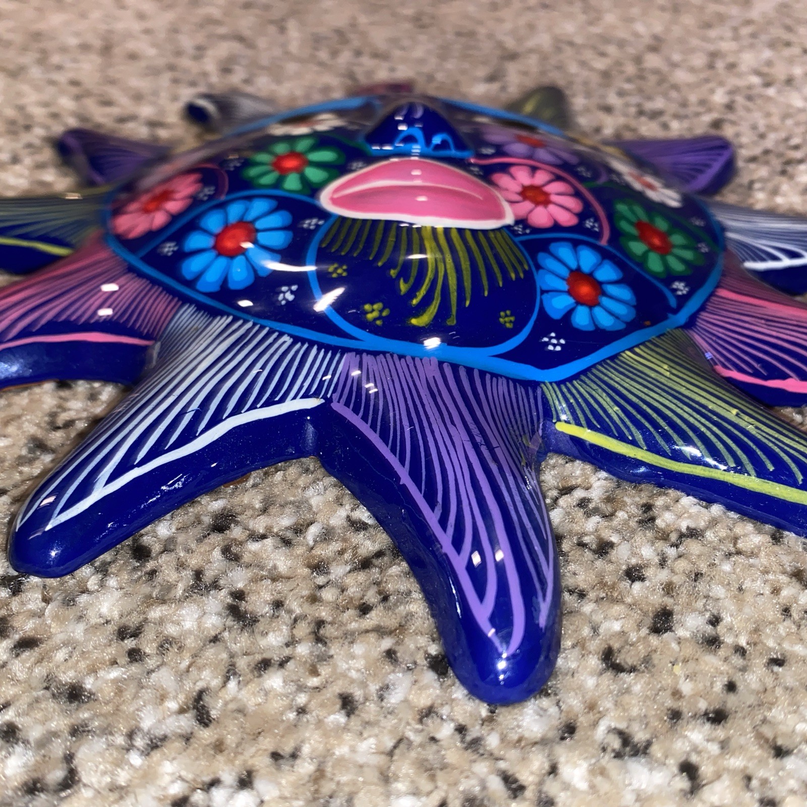 Mexican Sun Purple Glossy Art Ceramic Pottery Hand Painted 9 In Wide
