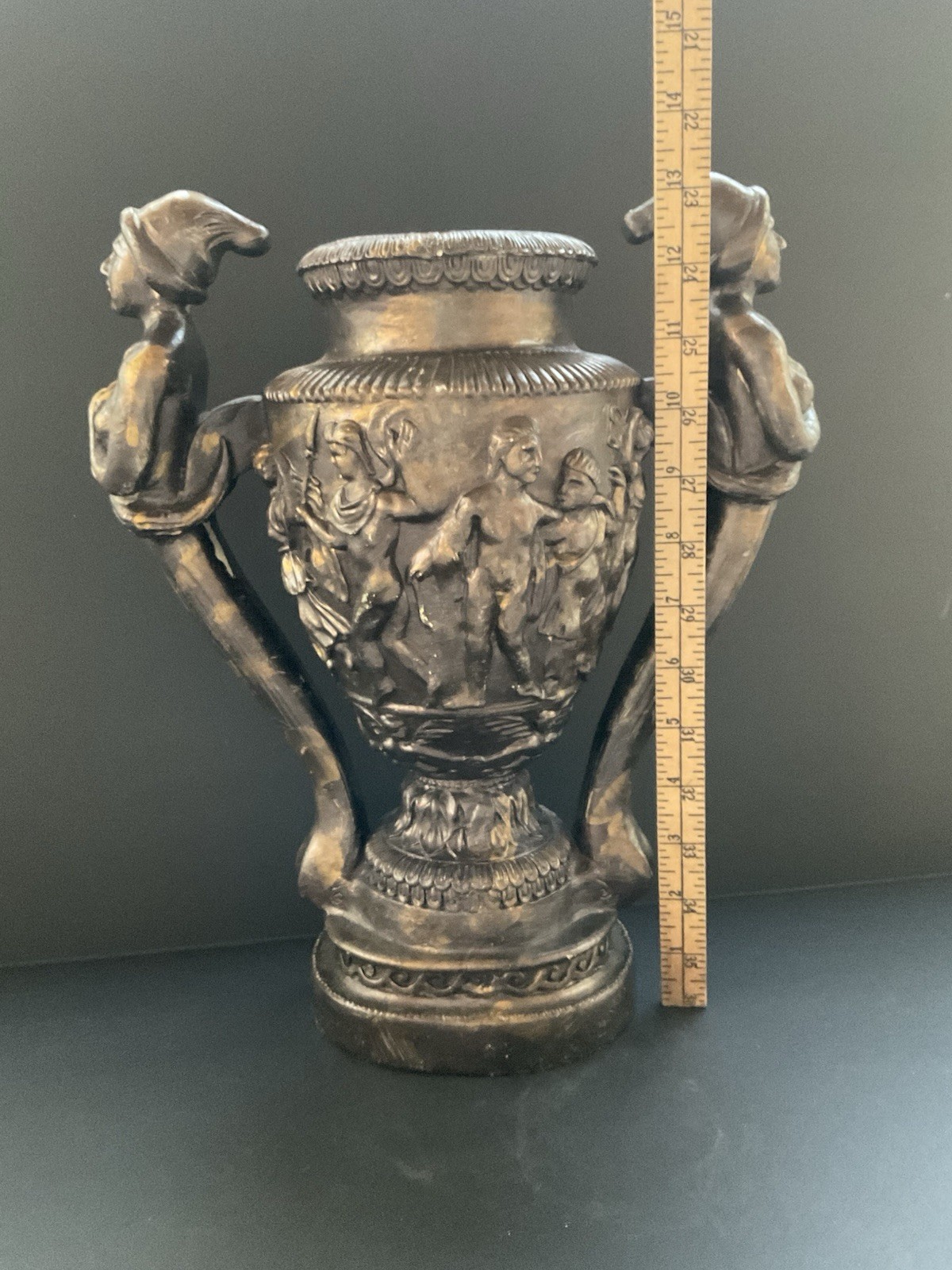 Bronze LOOK Vase with People Mermaid Jester Handles – 14 Inches Tall X 12 Wide