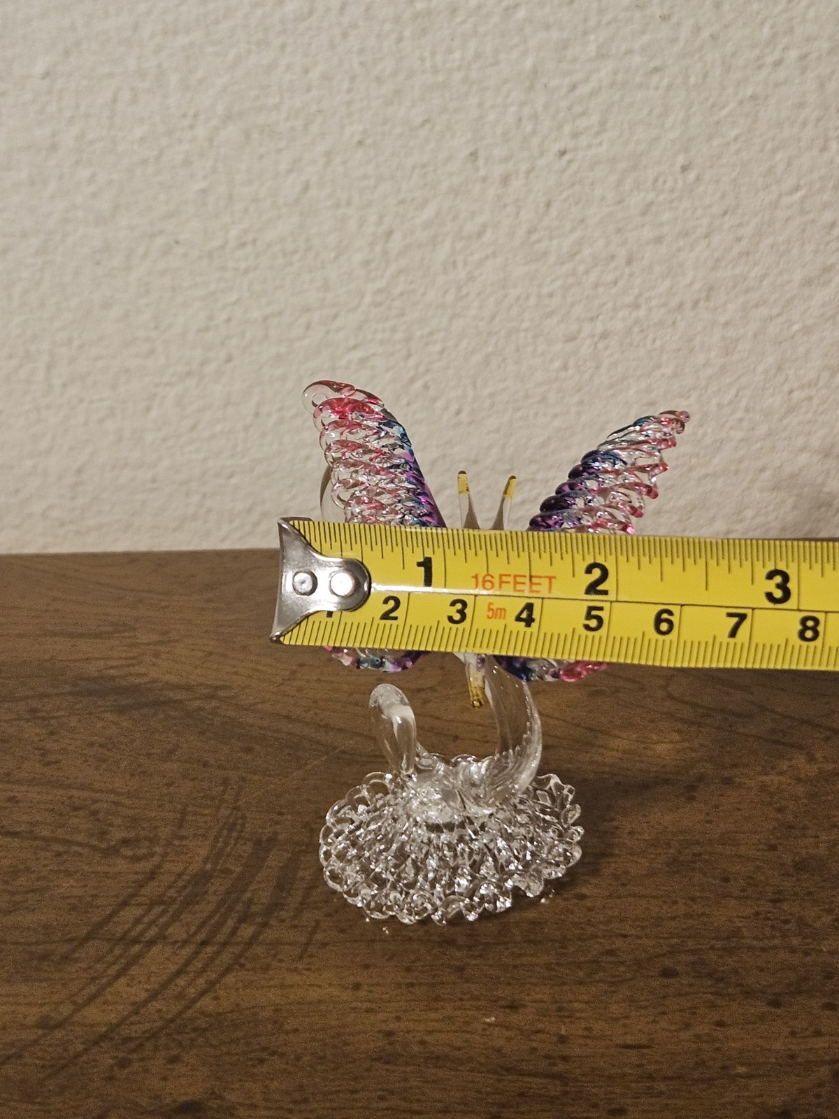 Hand Blown Glass Multicolor Butterfly On Pedestal 3″x2″ NO BOX