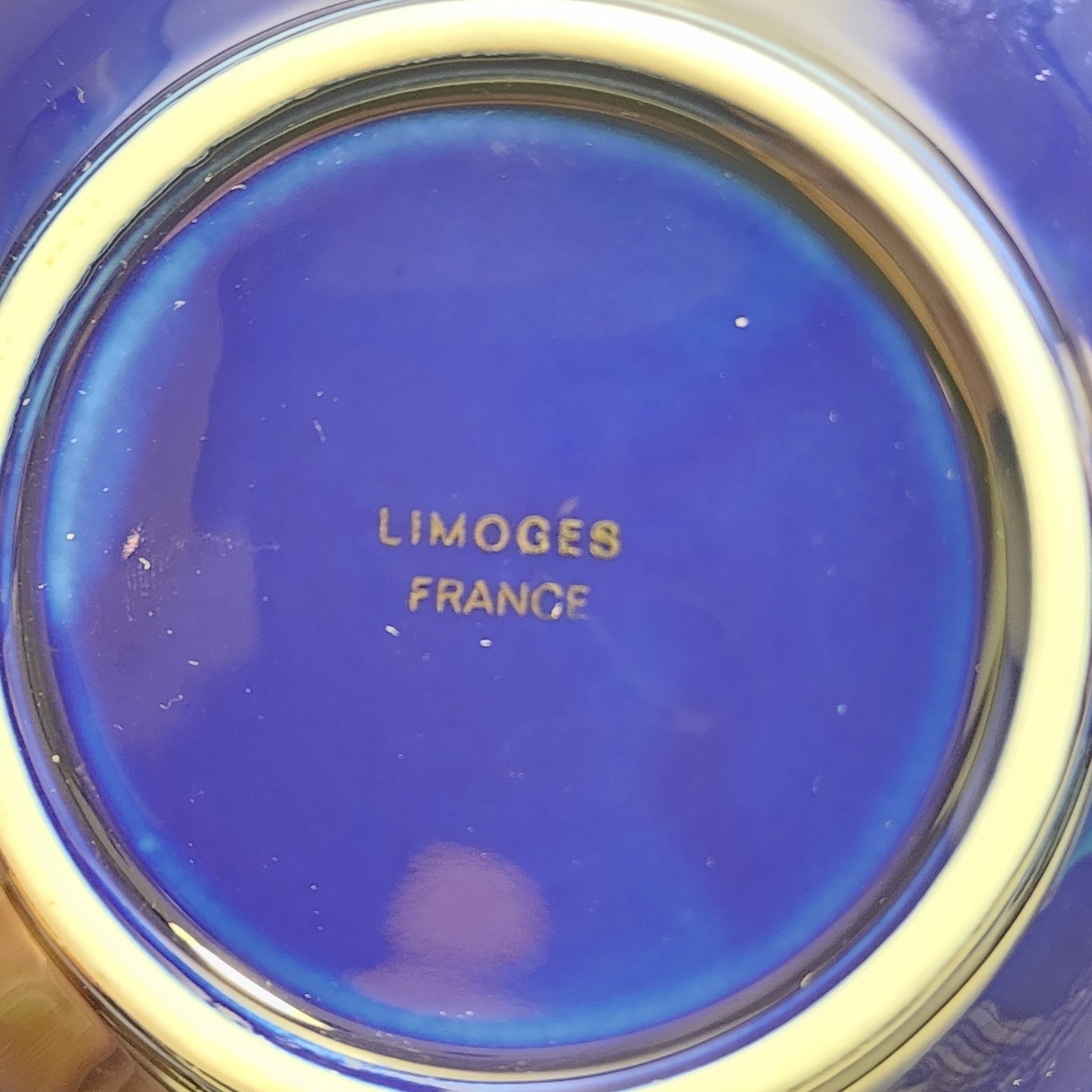 Limoges Castel France Ashtray Cobalt Blue Gold Trinket Dish Courting Scenes 4.75