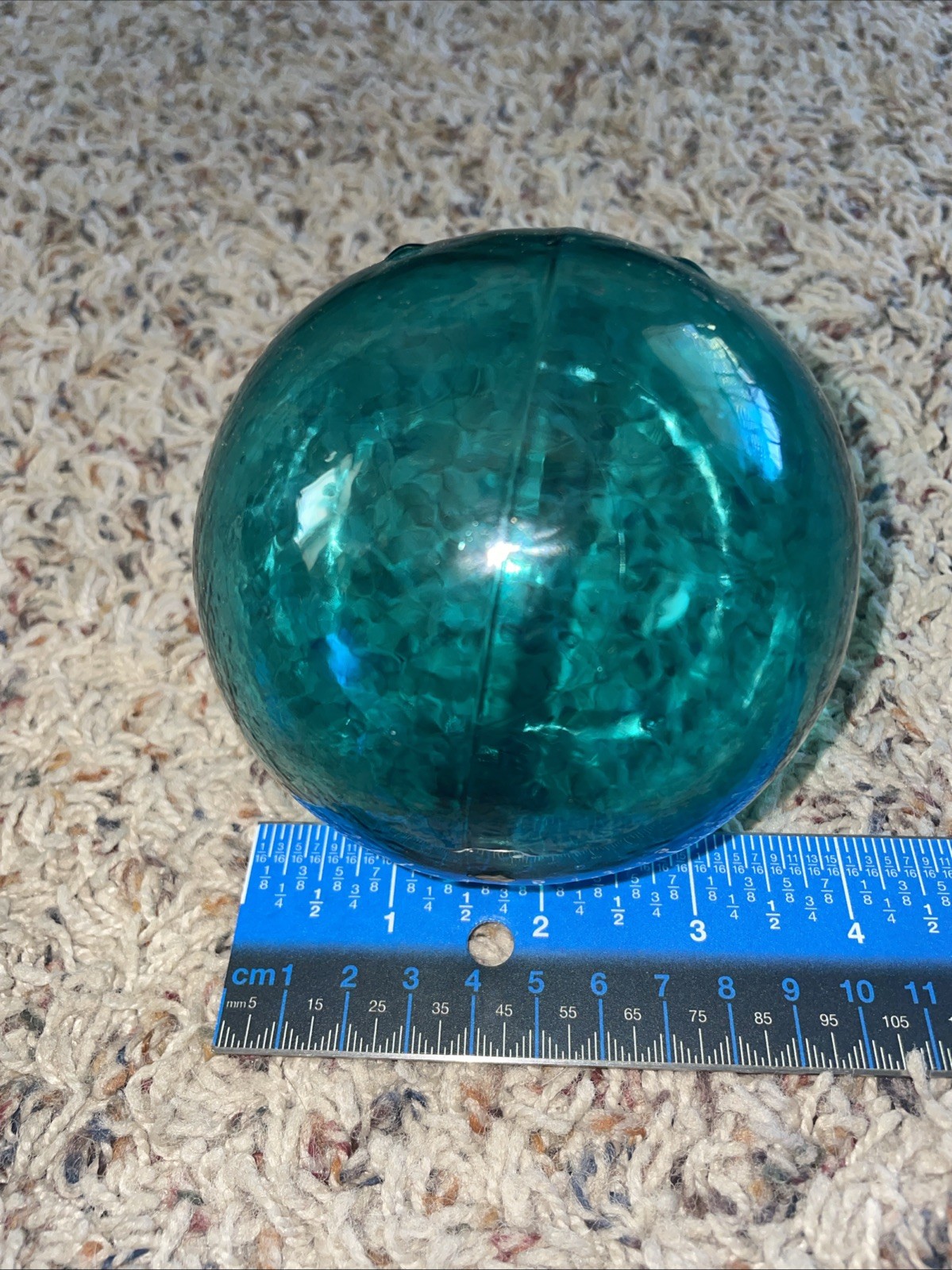 Vintage Artisan Glass Hand Blown Teal Glass Sphere/Orb Fishing 4” in Diameter