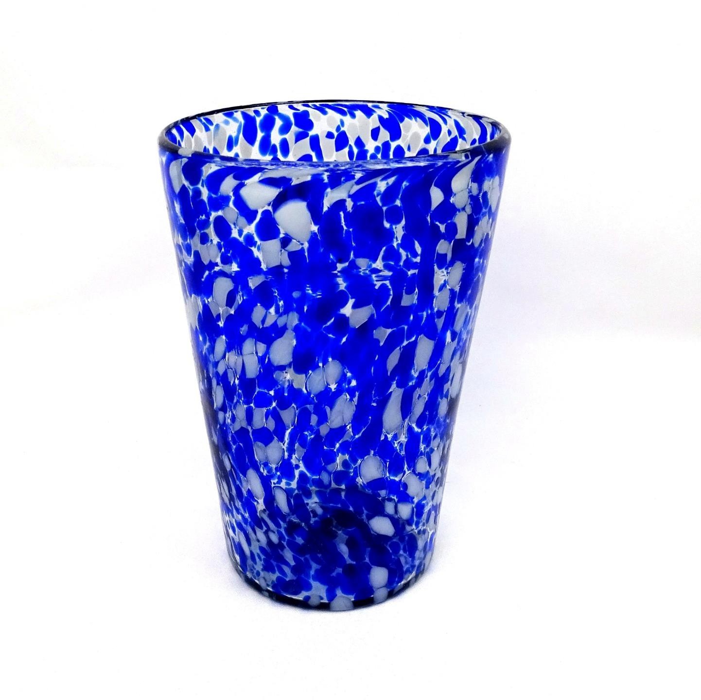Polish Hand Blown Blue White Confetti Art Glass 8 1/8″ Cylinder Vase 1970-1990s
