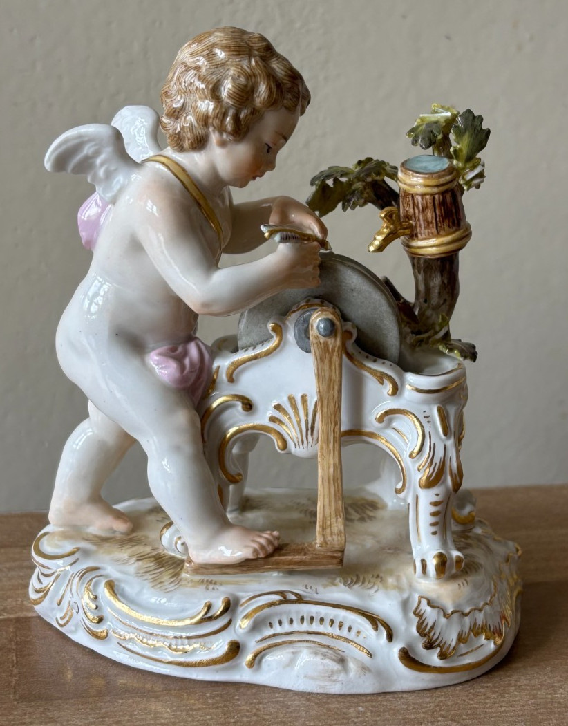 Lovely Meissen Figurine Cupid Sharpening an Arrow