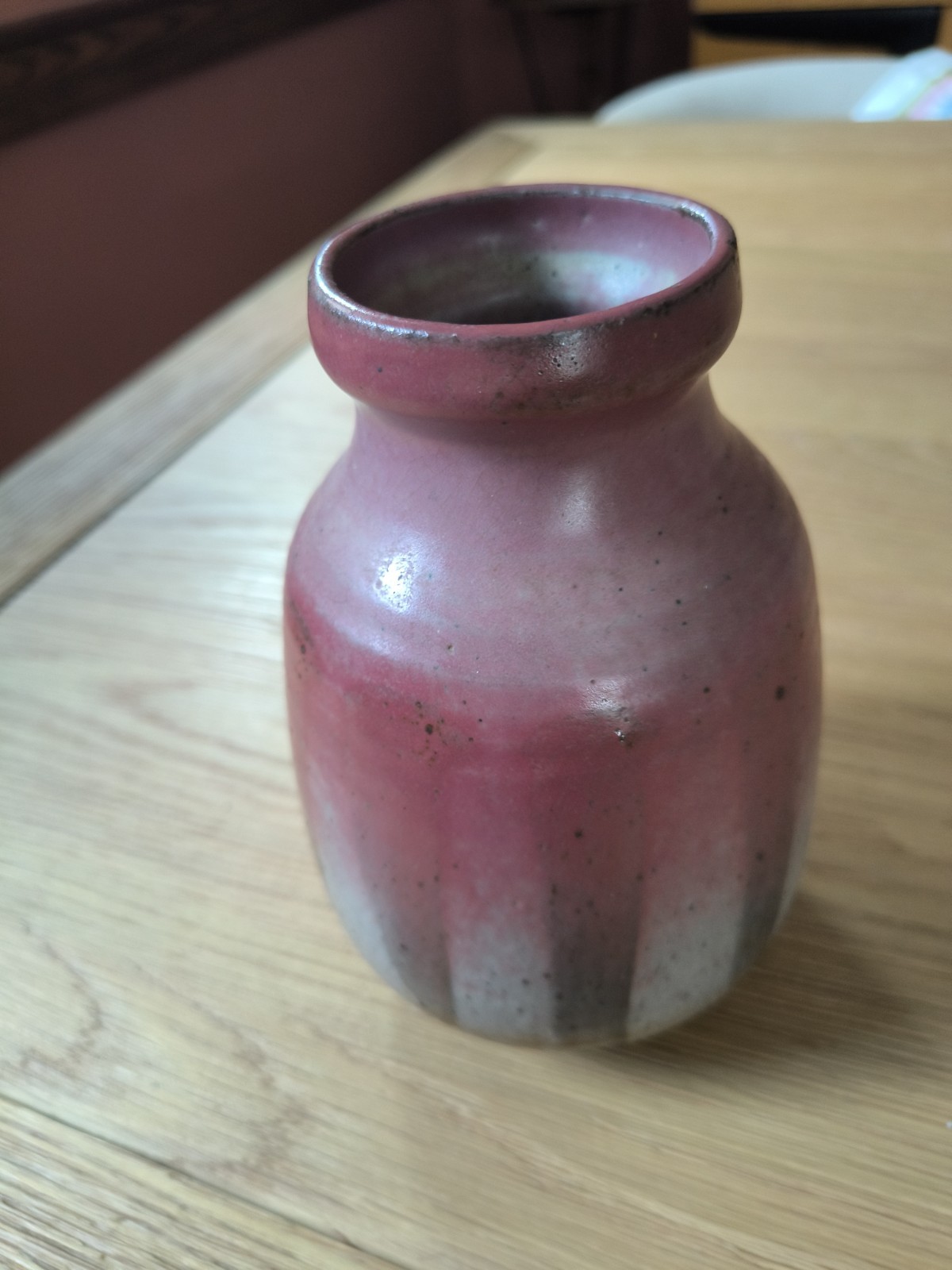 Vintage Studio Pottery Vase Signed Pink Grey Drip Stoneware Akron Ohio