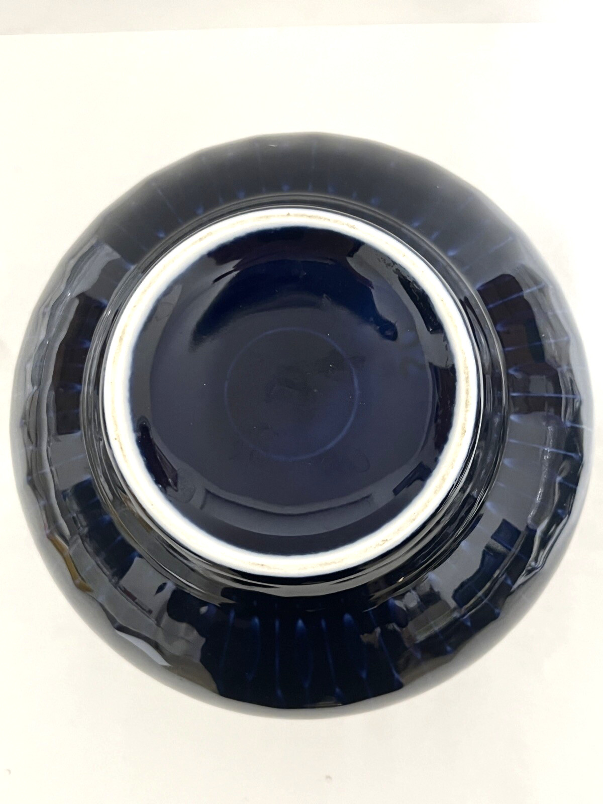 Bavarian Ceramic Vase Blue/Black Gold Band and Rim 6″h x 5.5″w. Rim 2 7/8″w
