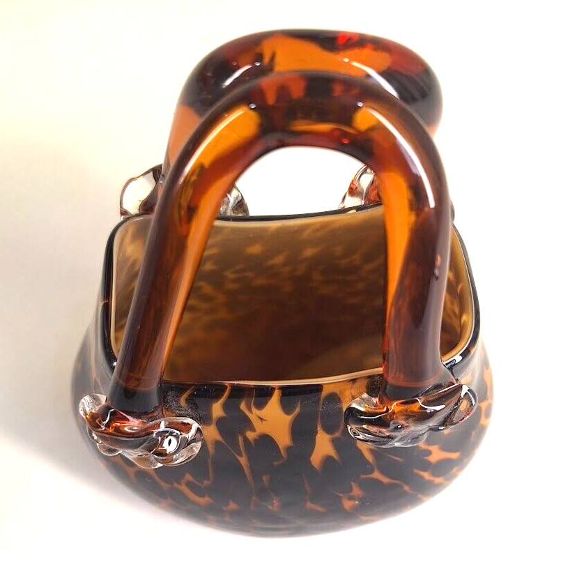Vintage Fine Italian Murano Glass Hand Blown VASE DECOR Basket Style