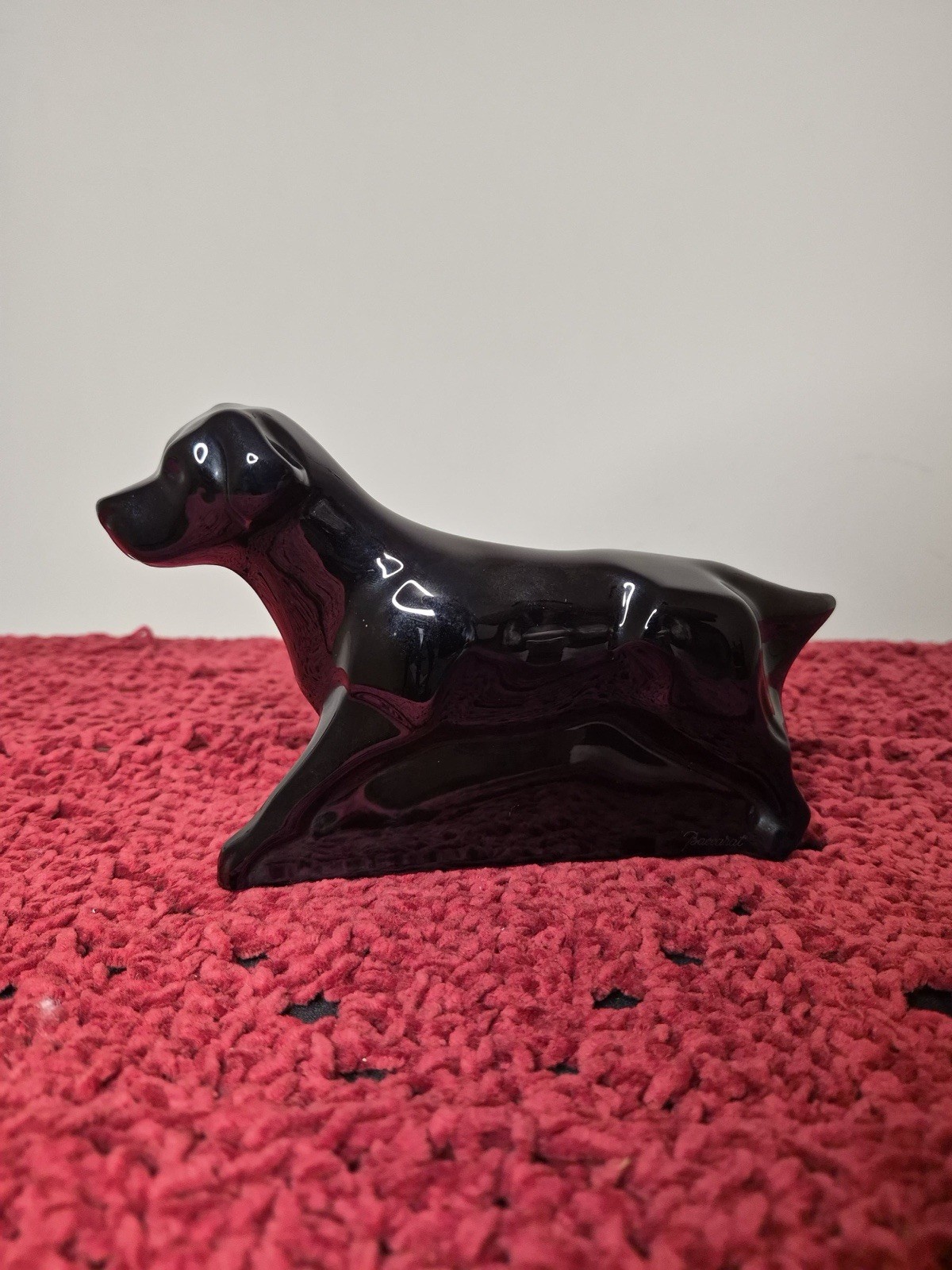 Baccarat Black Glass Dog Figurine Hand Blown Art Glass Decorative Collectible