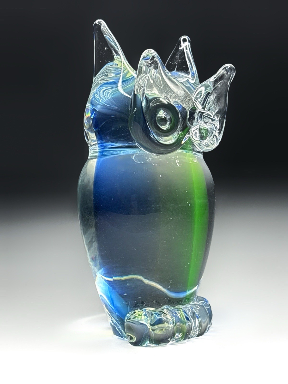 V. Nason Murano Glass Uranium Streak Owl 5” Figurine EC