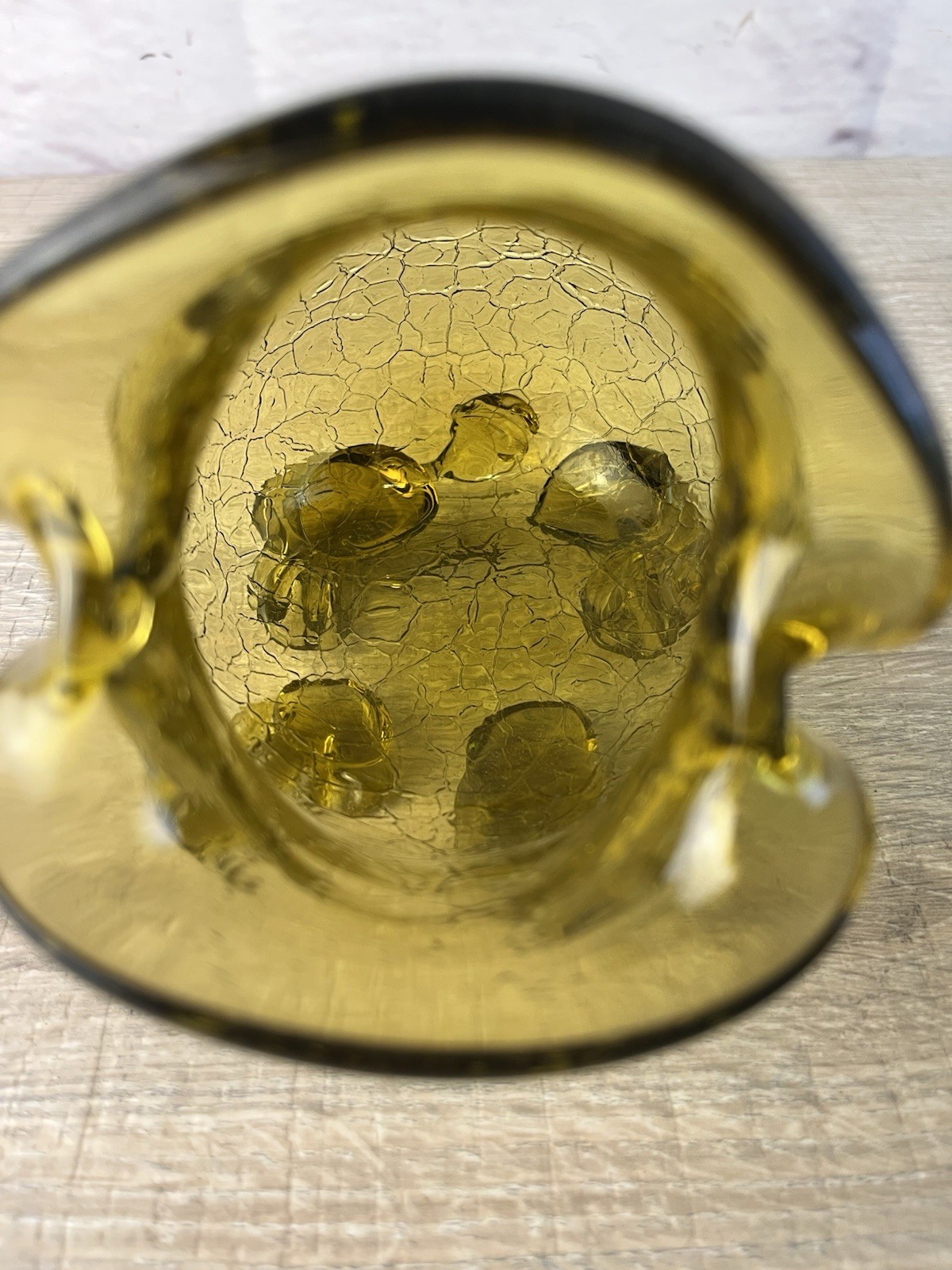 Rare Vtg MCM Yellow Green Crackle Glass Figural Frog Vase Bowl Blenko? Rainbow?