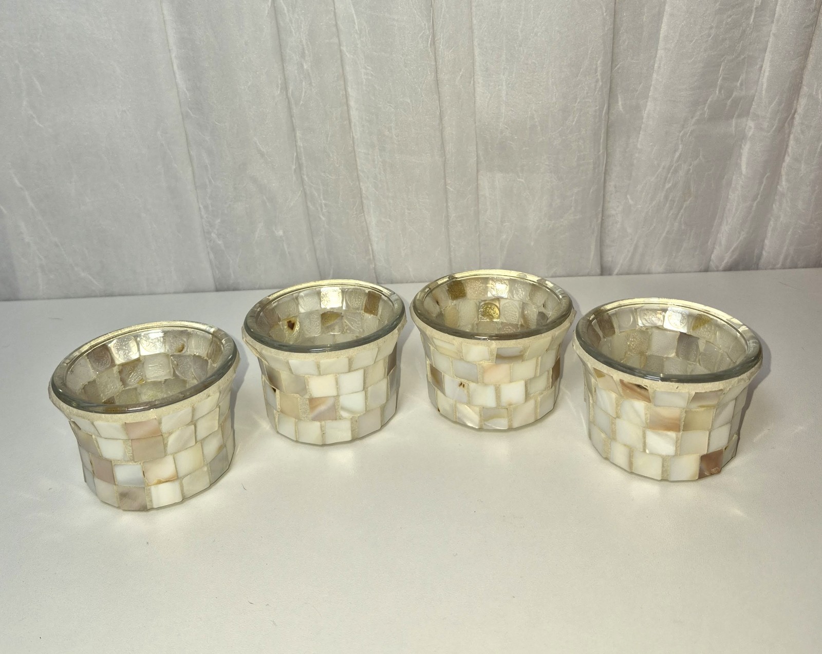 Yankee Mother Of Pearl Mosaic Votive Holder Set of 4, Approx. 1 3/4″ tall