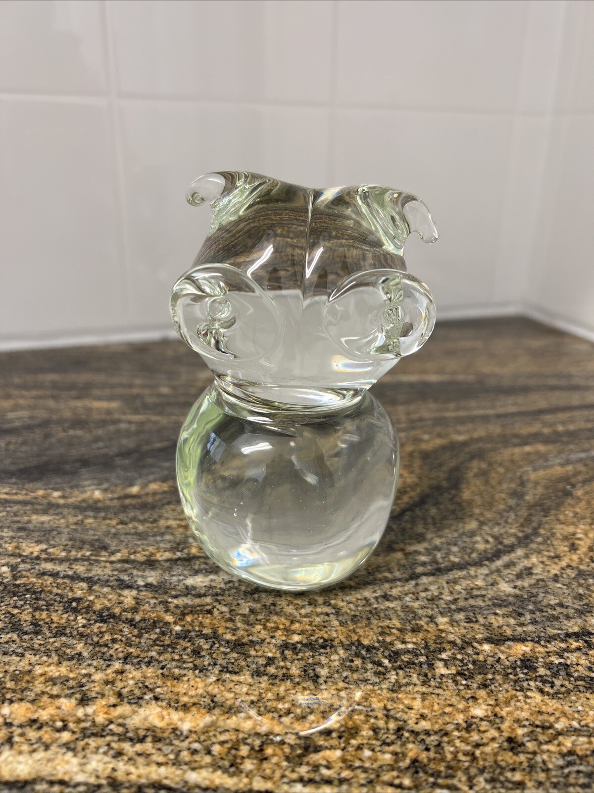Vintage Paperweight Clear Art Glass Owl w/Big Eyes 4.5 Inches Tall