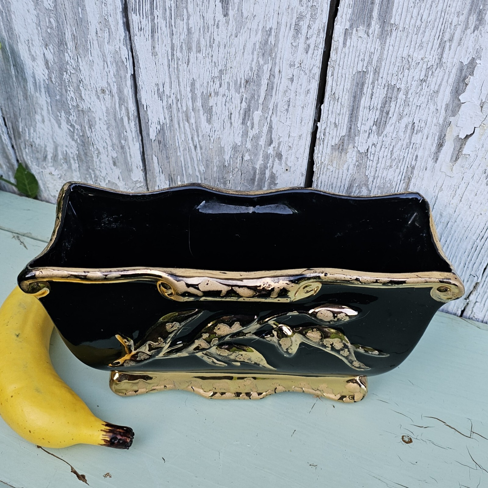 Vintage Savoy China USA 24 Kt Gold and Ebony Art Pottery Planter
