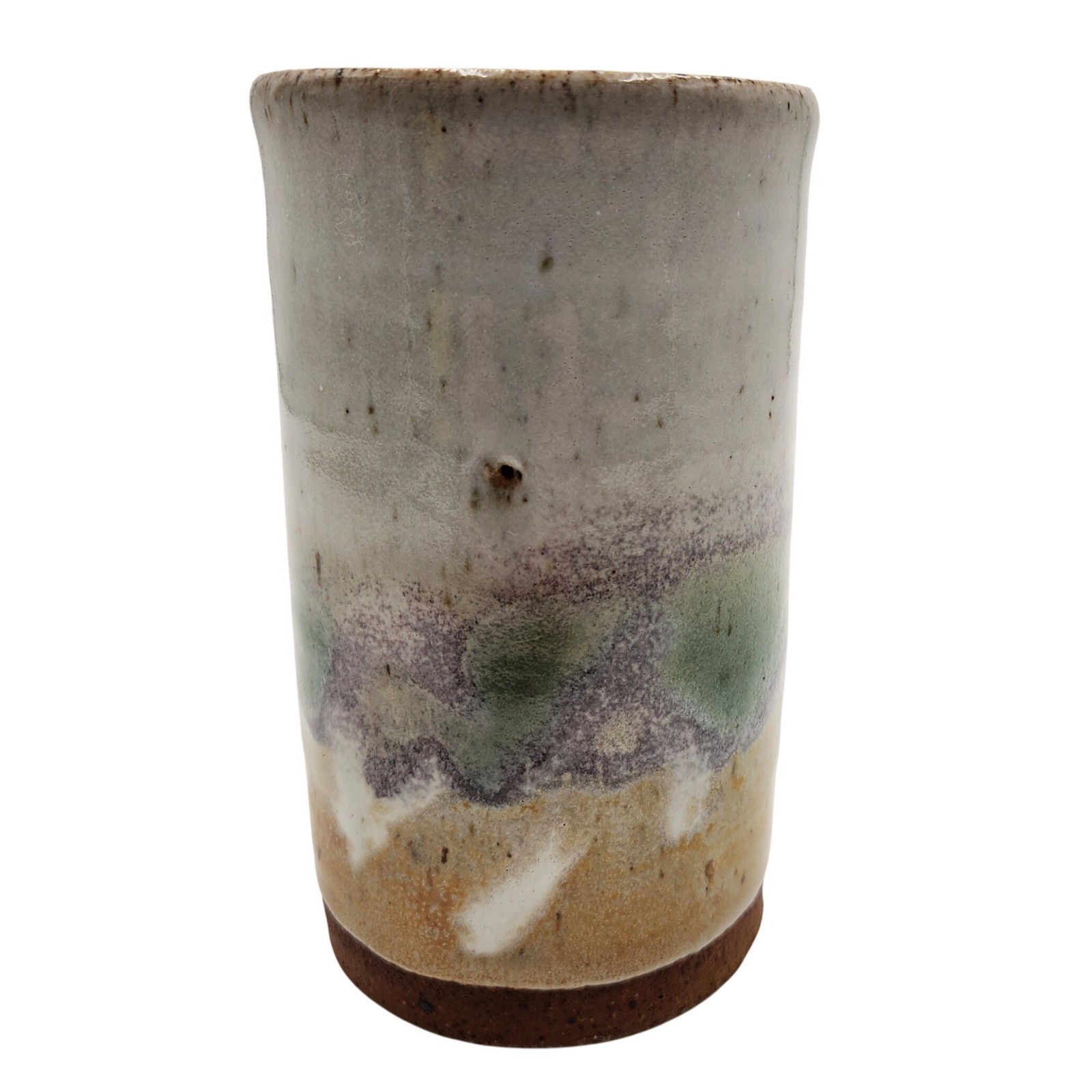 Vintage Studio Pottery Vase Signed Earthy Ceramic Tumbler Bud Flower Vessel 5″