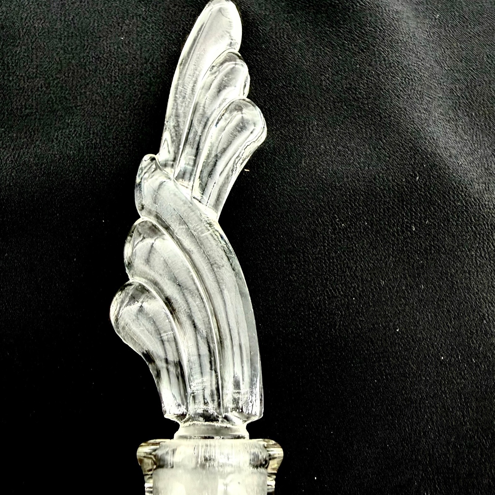 Vintage Perfume Bottle With Stopper Art Glass Clear Swirl Wing Flame Paperweight
