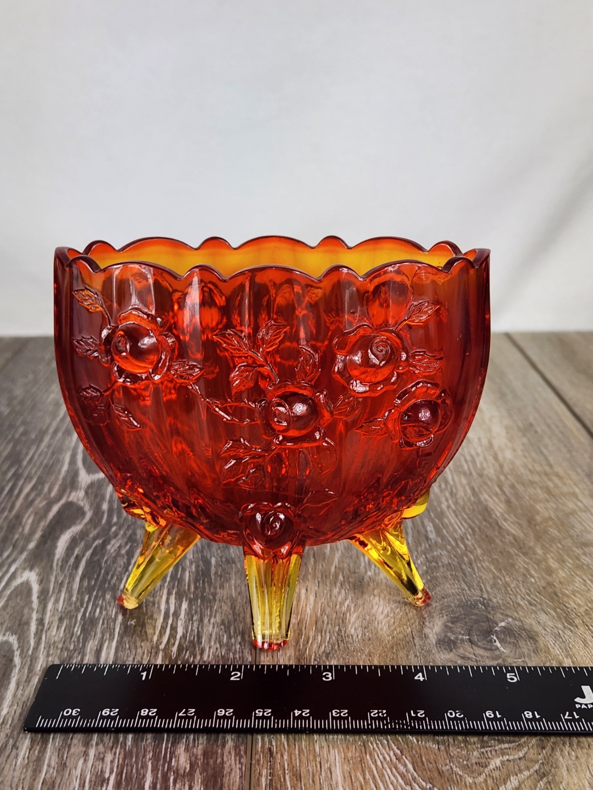 Fenton Amberina Glass Cabbage Rose Footed Planter Dish – GLOWS!