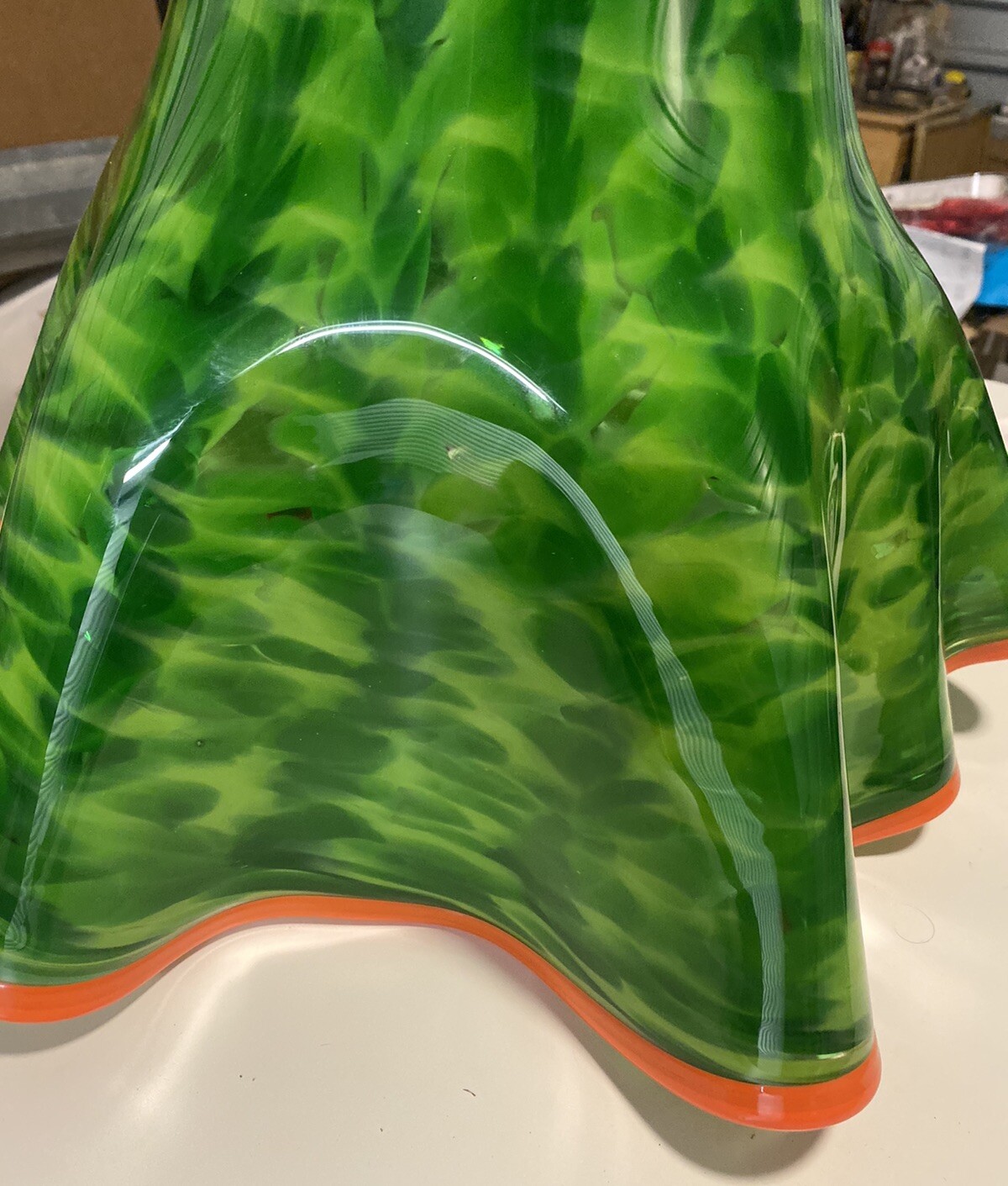 Hand Blown Hand Made Green Orange Colored Vase