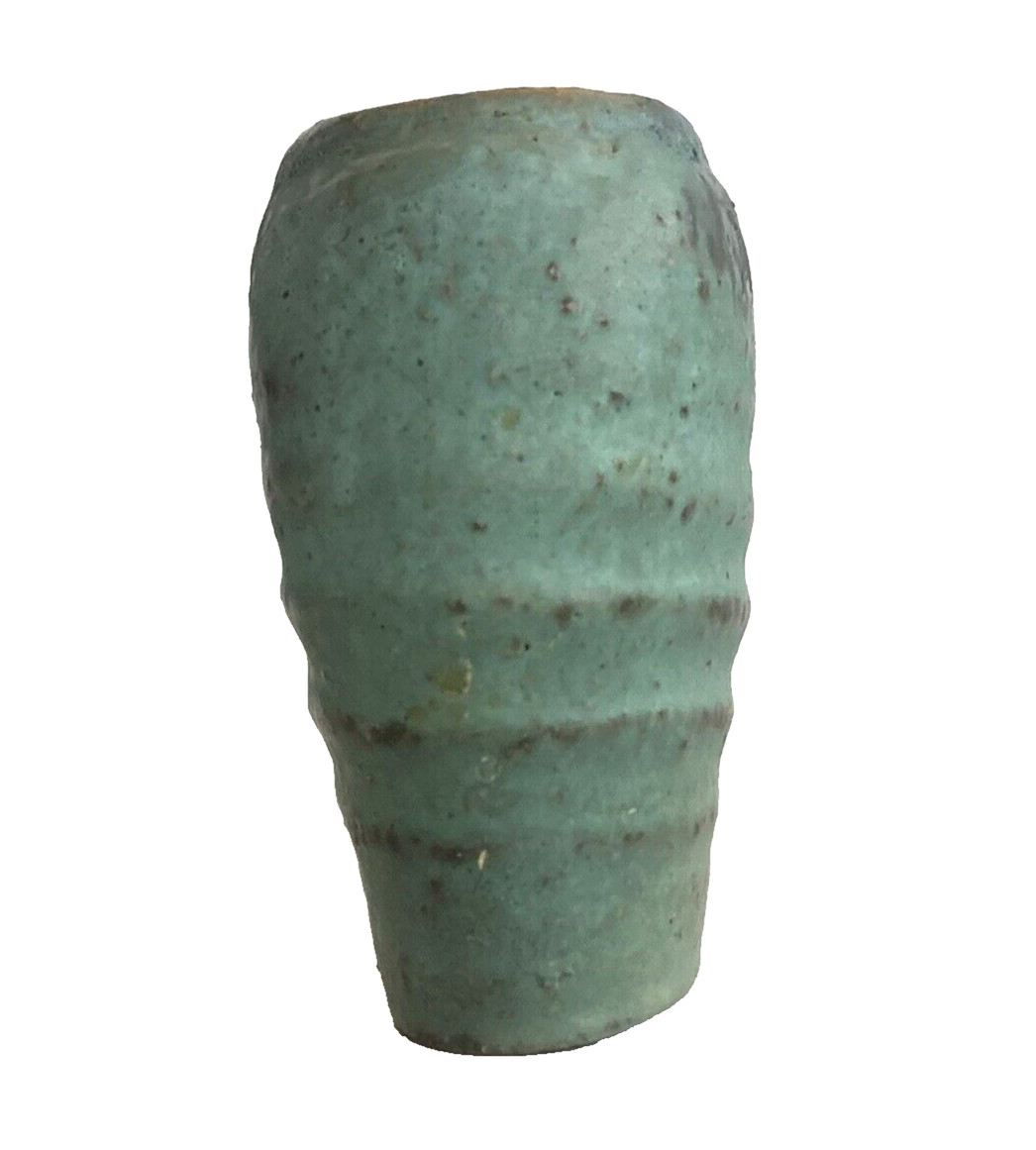 Mobach Industrial Ceramic Art Vase Textured 70s Brutalist Green-Gray Glaze MCM
