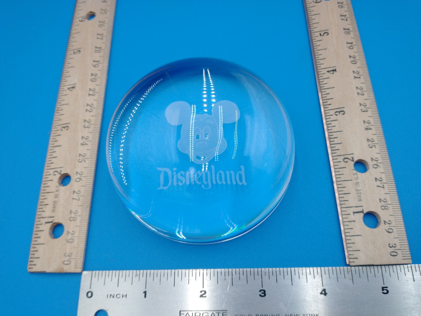 Disneyland ~ Mickey Mouse etched round dome Paperweight 3 1/2″ Diameter #Z693