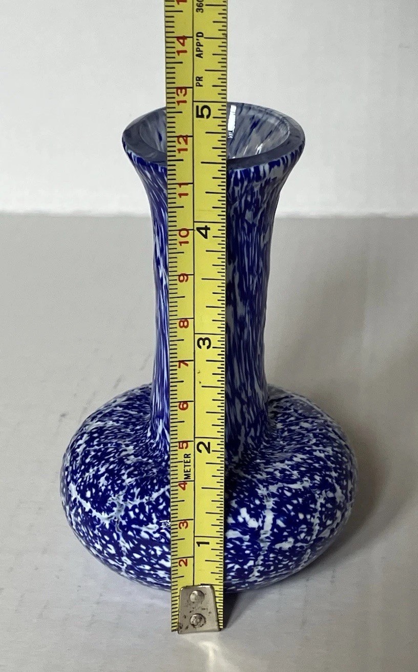 Blown Cased Art Glass Blue And White Textured Bud Vase 4.5 Inches