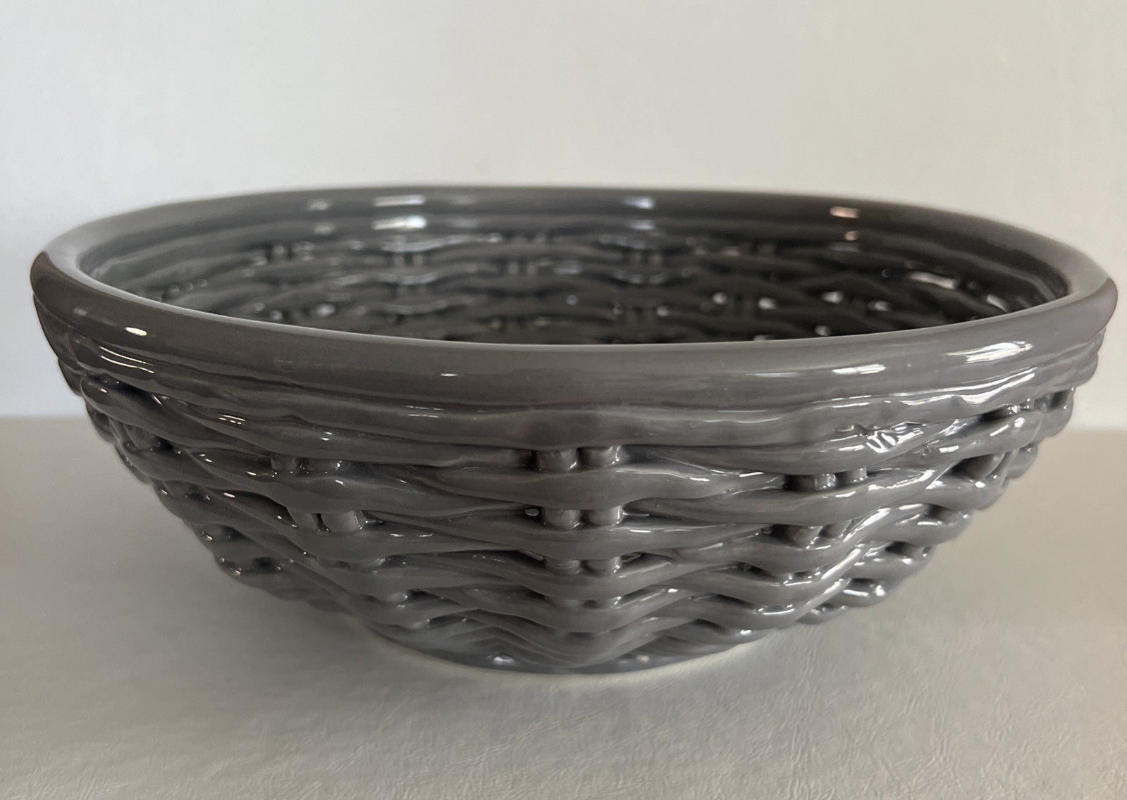 Large Woven Ceramic Stoneware Basket / Bowl ~ Gray – 10” ~ Beautiful!