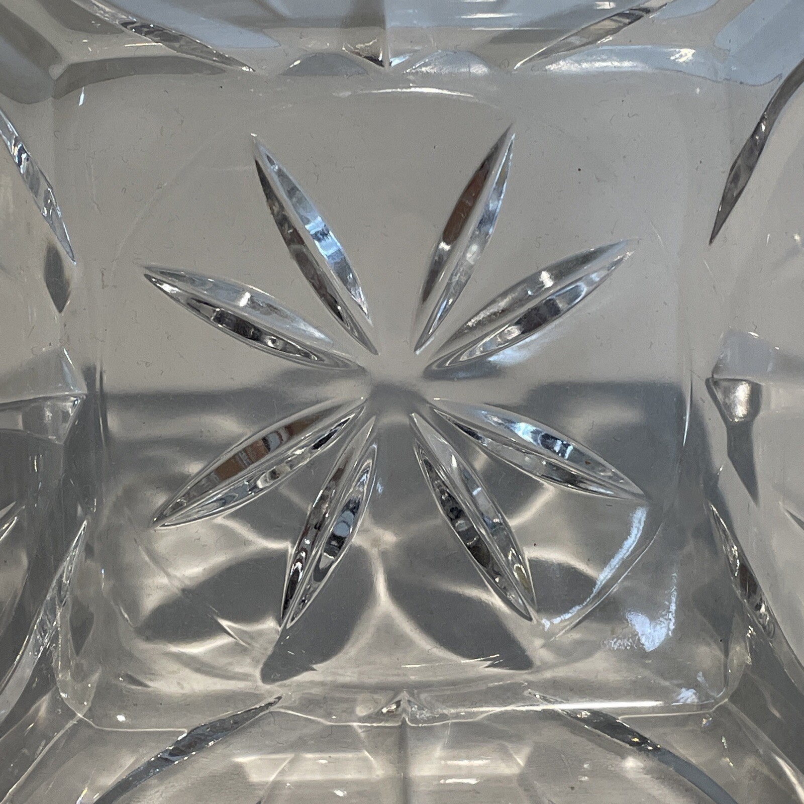 Vintage Cut Crystal Ashtray Trinket Dish Pinwheel Heavyweight Square MCM 1960s