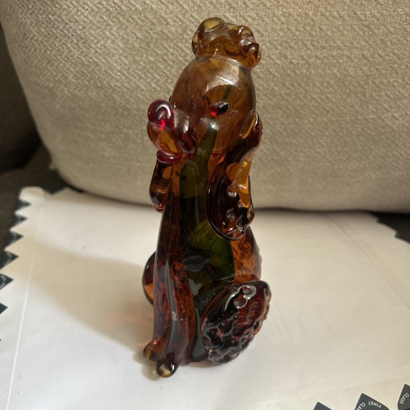 Vintage Murano Art Glass Poodle Dog Amber W/Green Core, Rare 50’s