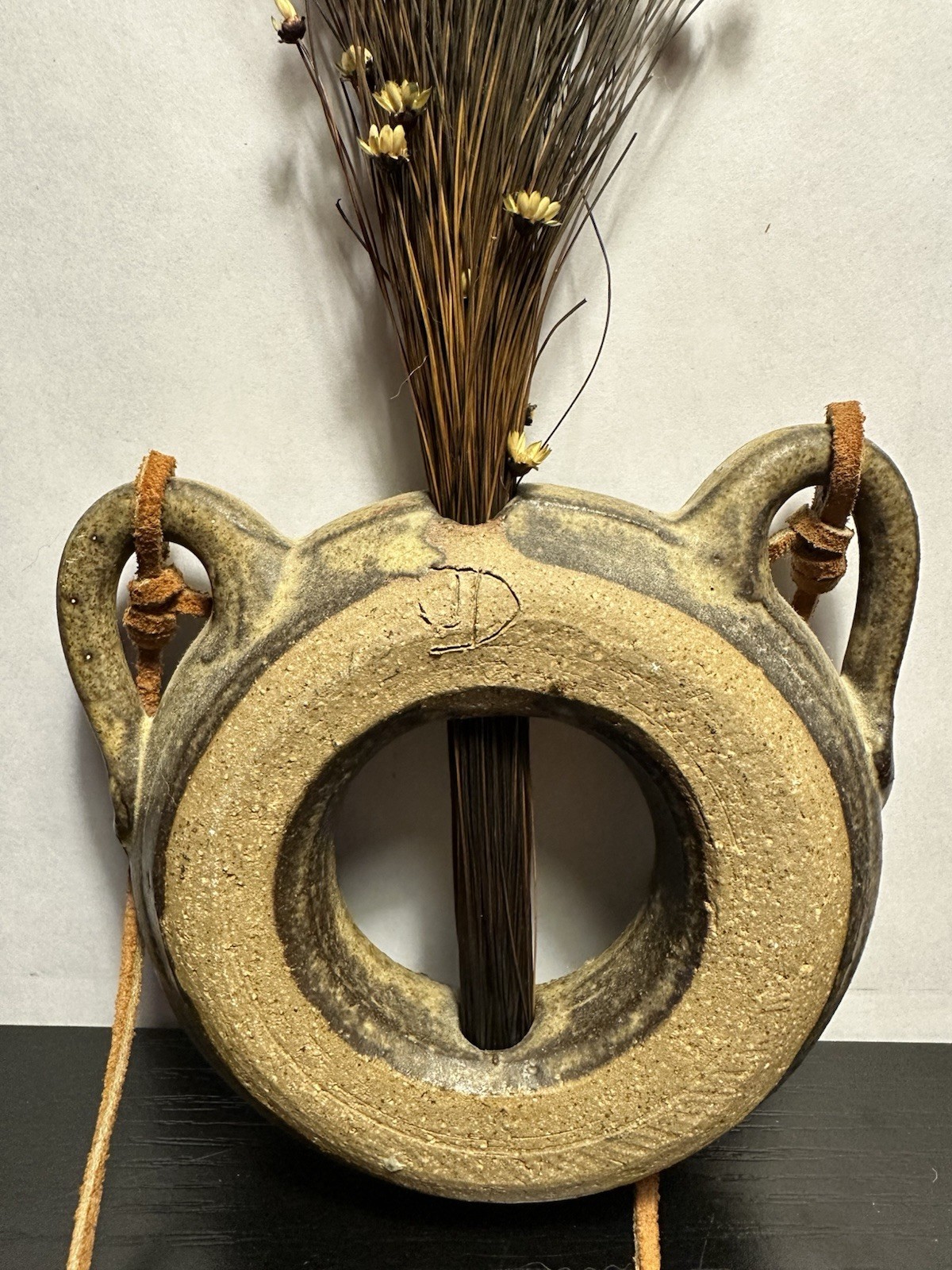 Eclectic Decorative Wall Hanging Pottery Round Vase Handmade Signed Bohemian Art