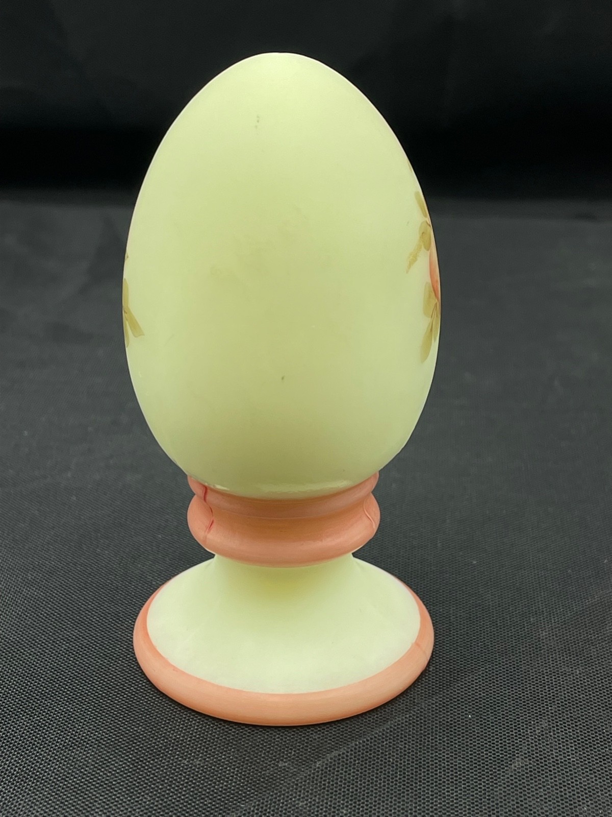 Fenton Vaseline Glass Egg figurine Roses on Custard Handpainted Glows signed