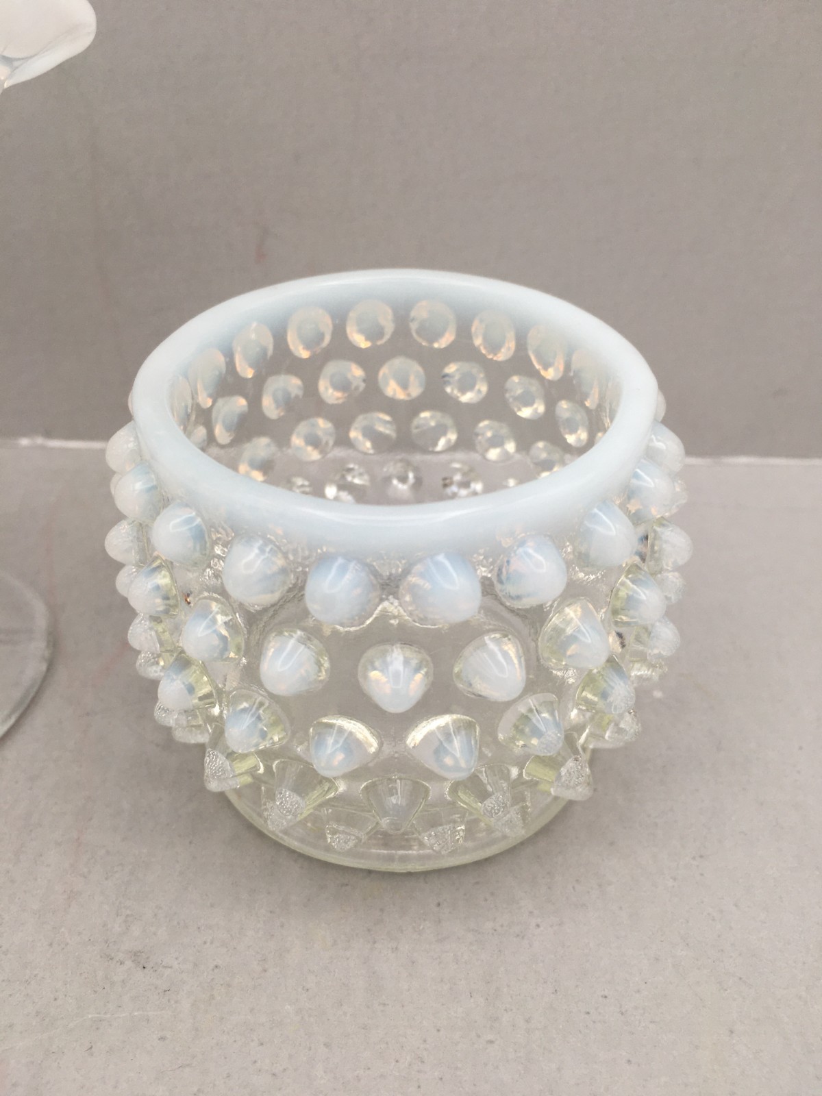 LOT OF 2 – Fenton 4″ hobnail opalescent vase & 2 1/8″ round multi-purpose bowl