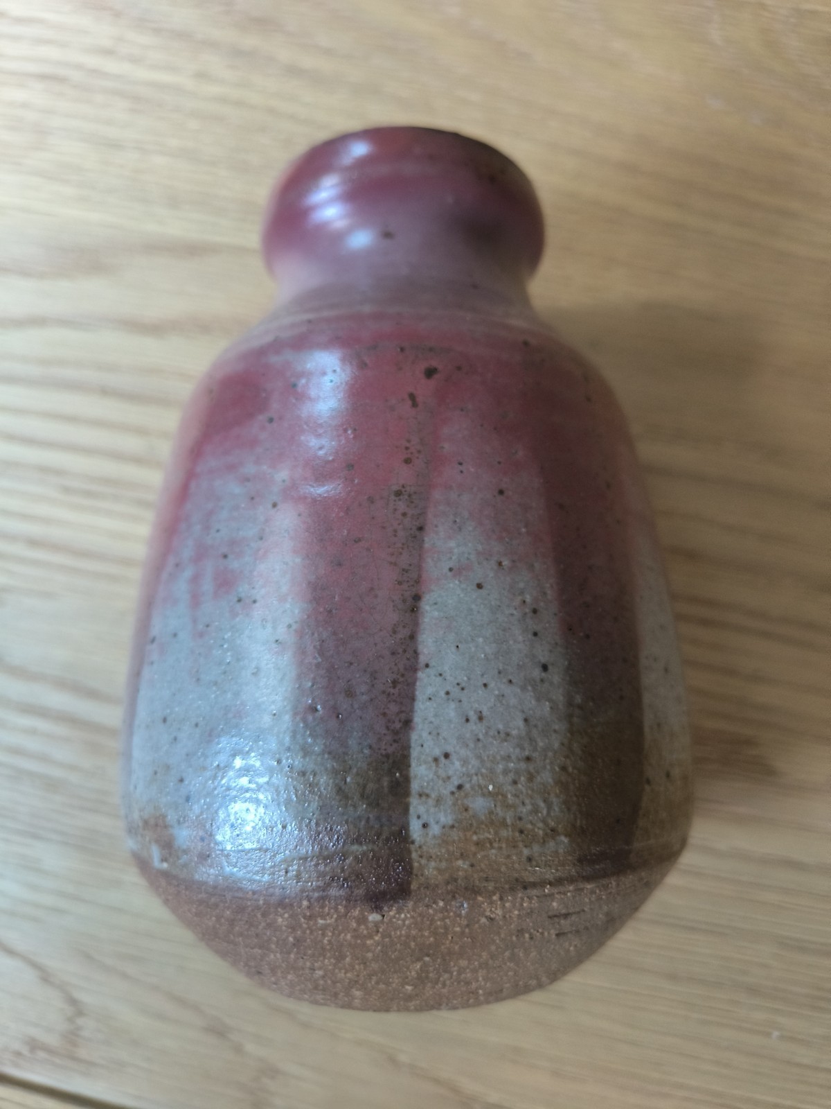 Vintage Studio Pottery Vase Signed Pink Grey Drip Stoneware Akron Ohio
