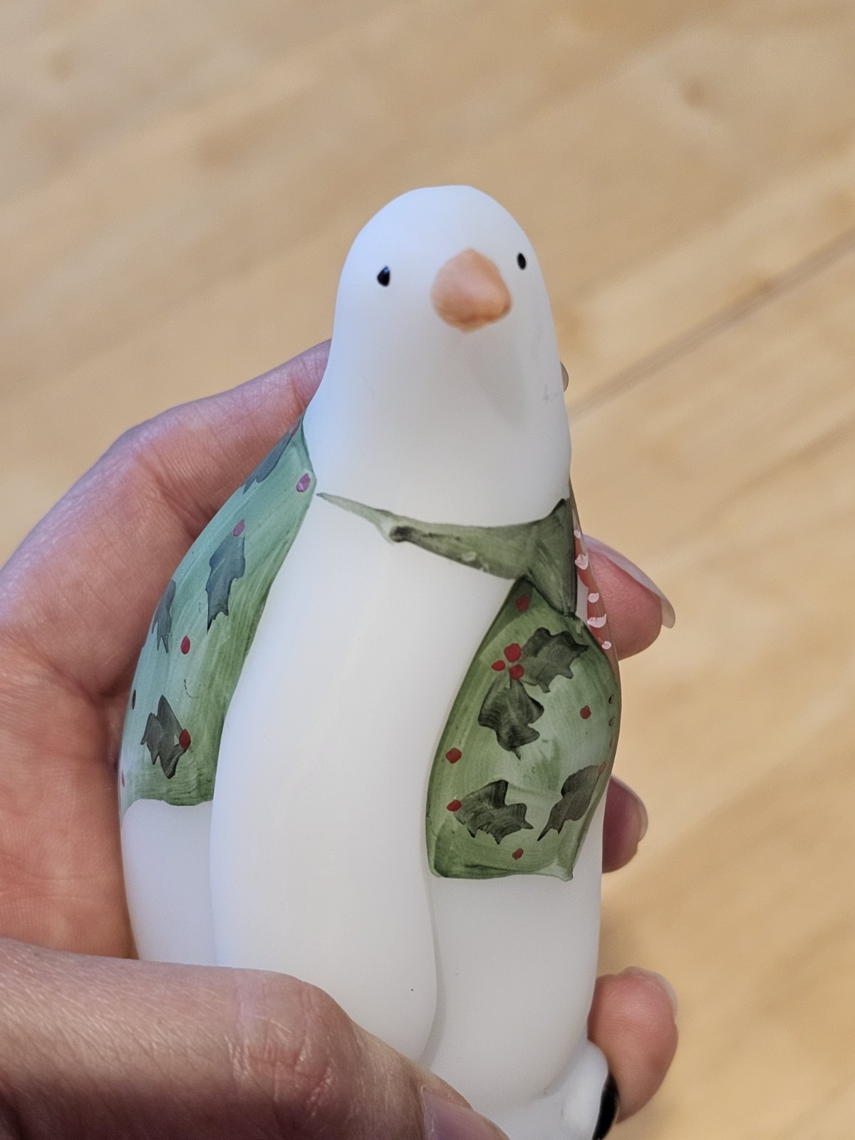 Fenton Glass Hand Painted Christmas/Holiday Penguin – 5267 V4 Holly Berries Vest