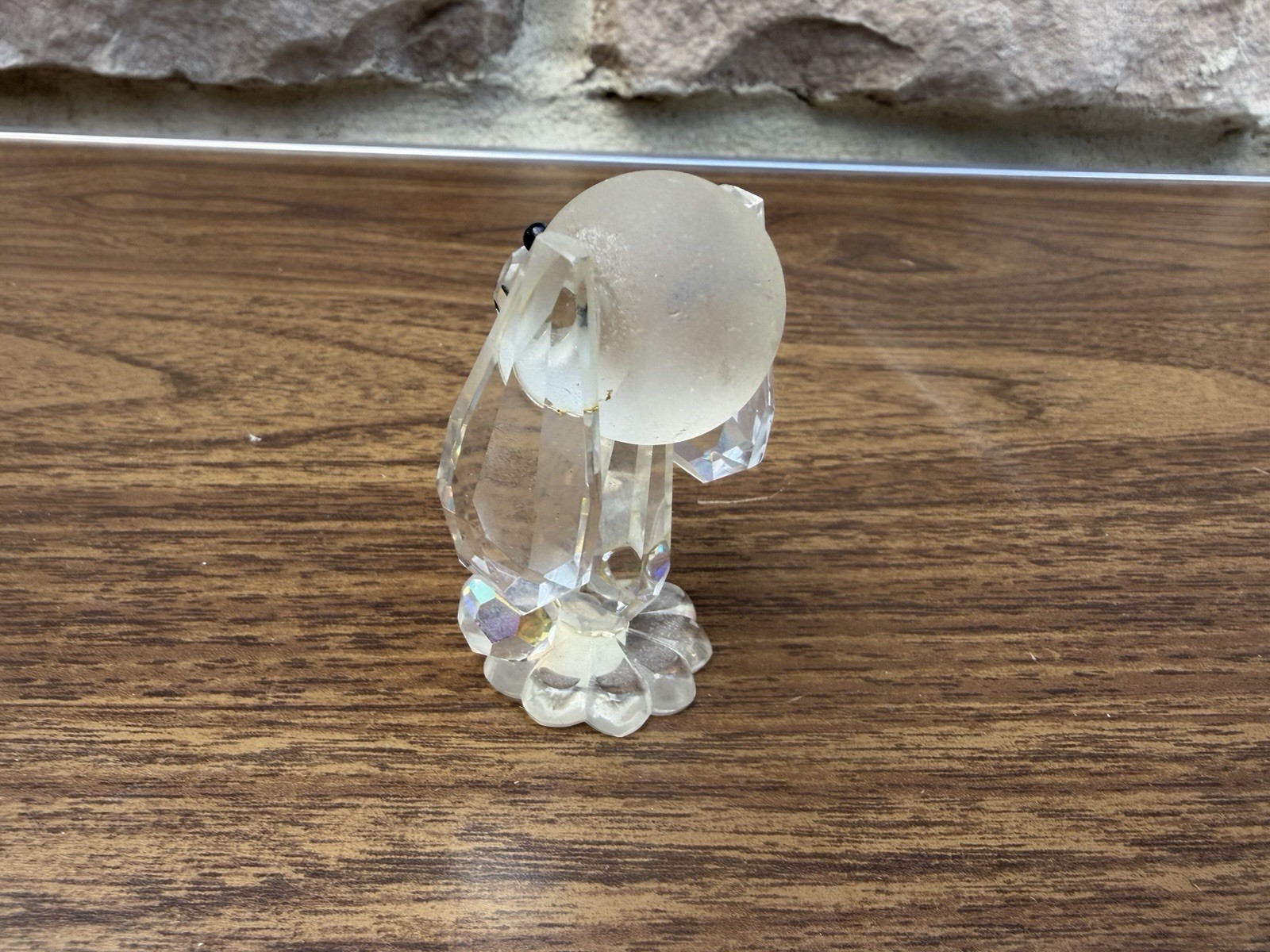 Bohemia Crystal Glass Poodle Figurine Signed Czechoslovakia Faceted Mini Dog