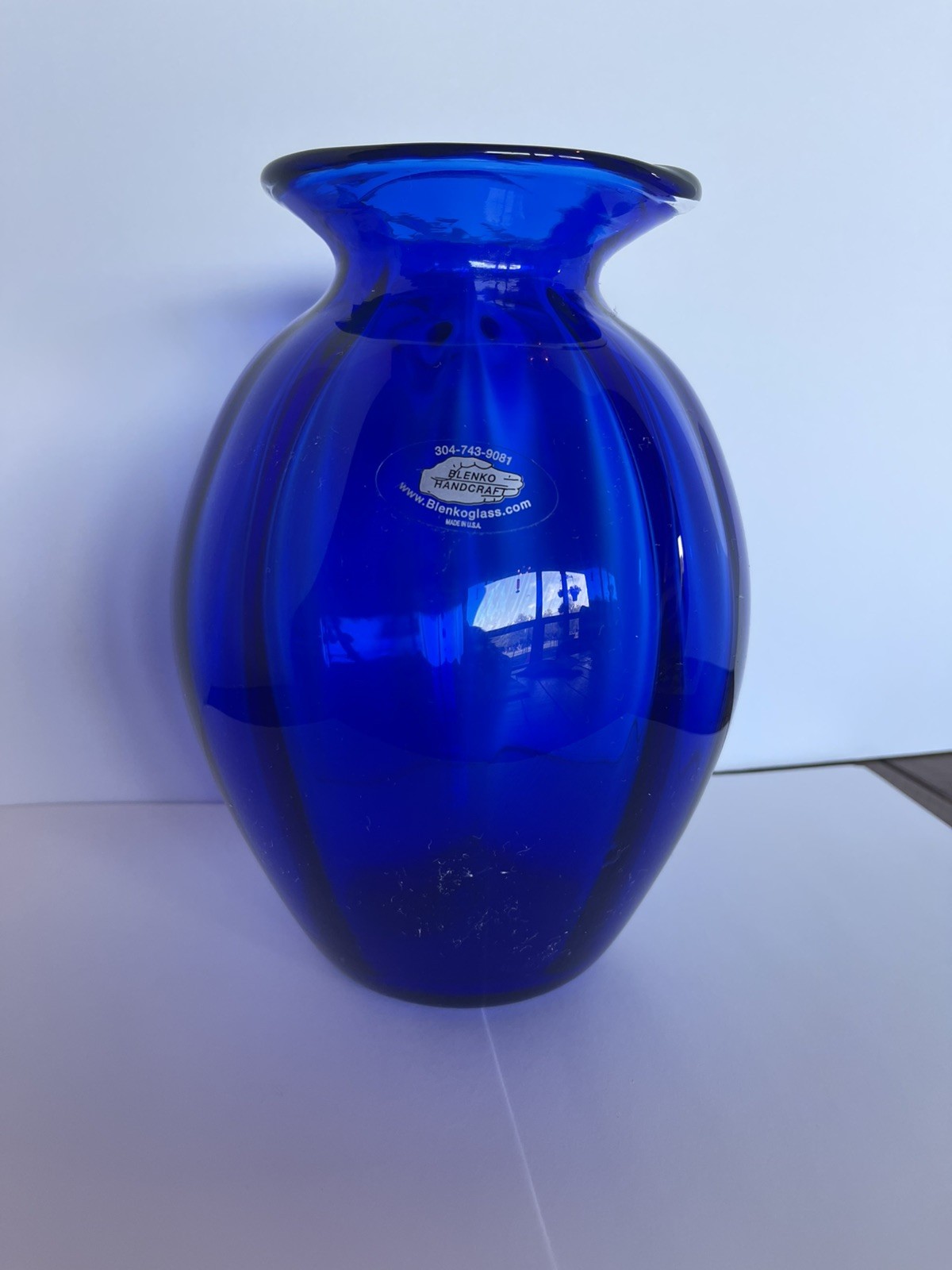Vintage Blenko 827s Cased Sapphire Optic Vase 8.5” with Sticker