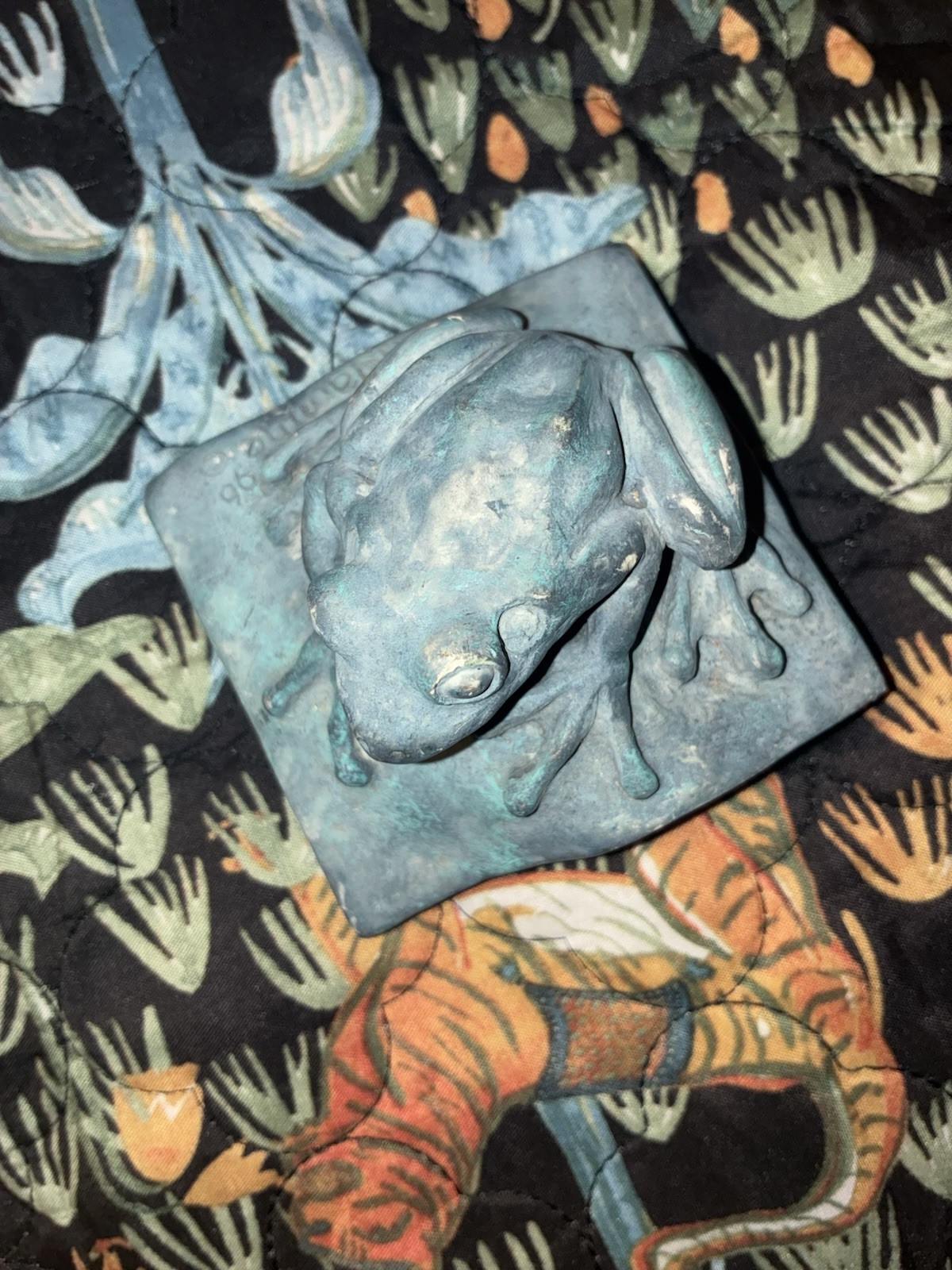 Vintage R. Vandamme 1996 Signed Art Pottery Frog Figure w/ Bronze Patina