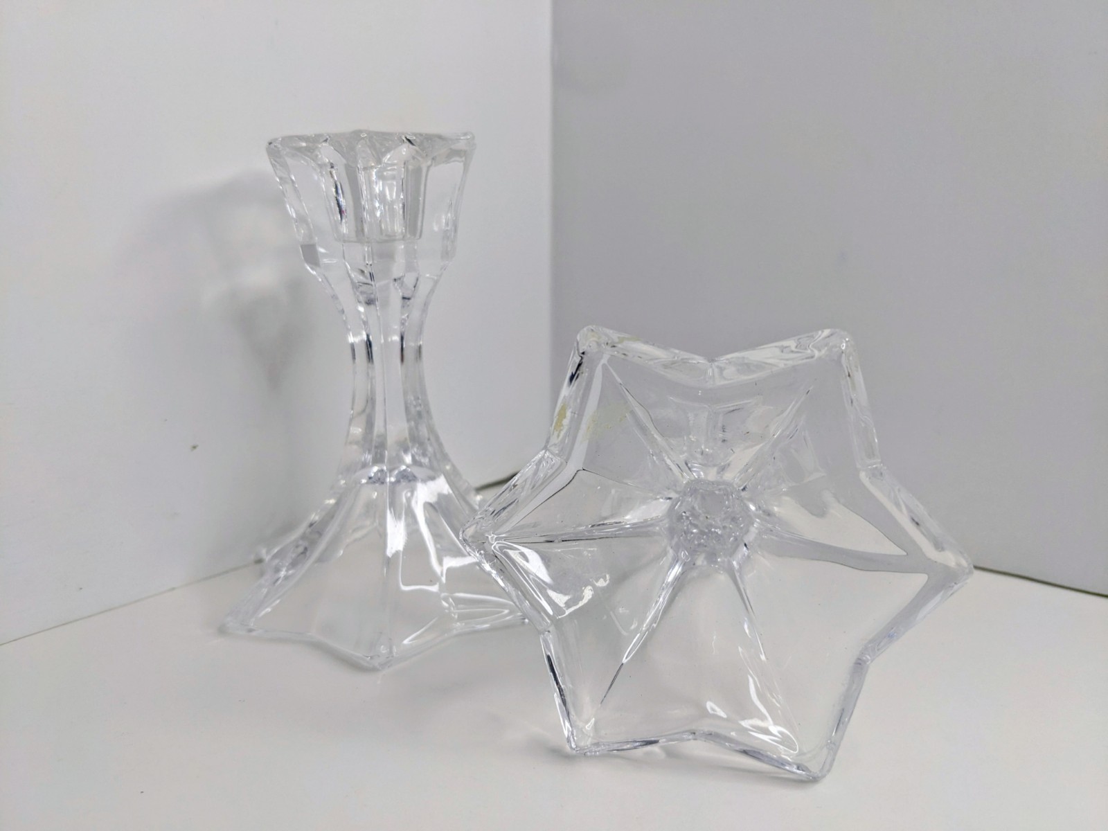 2 Vintage Crystal Taper Candle Stick Holders Star Shape 4” Set Of 2