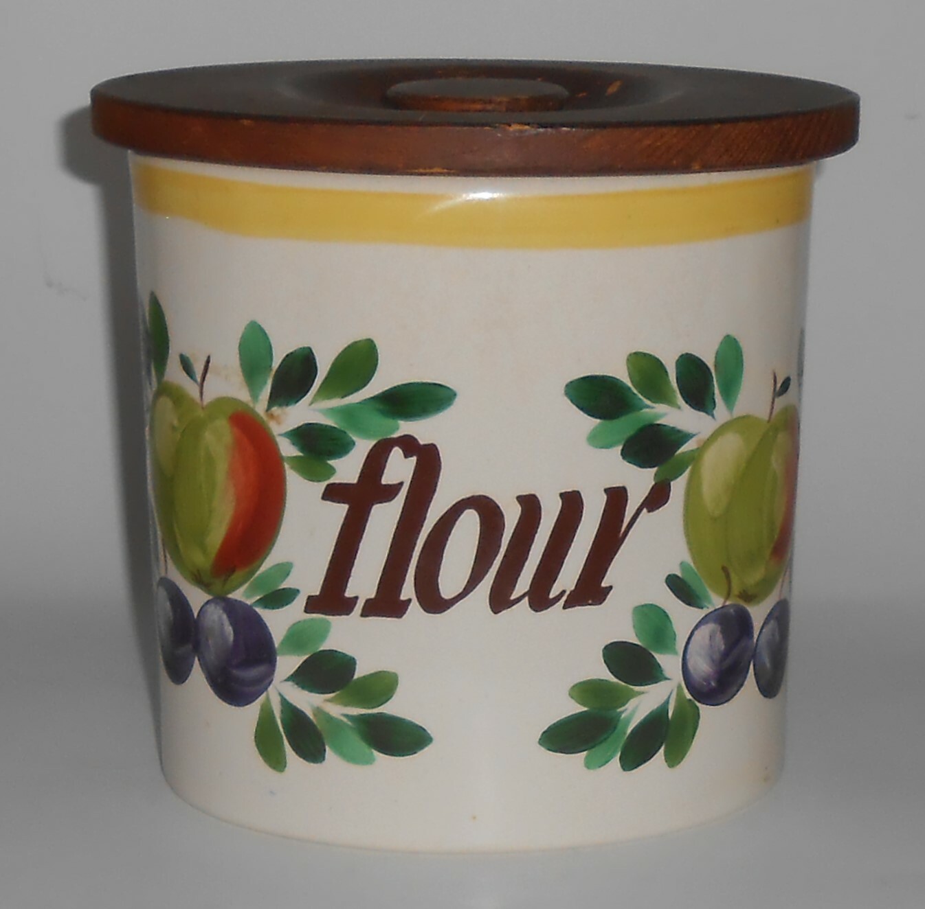 Bauer Pottery Fruit Decorated Small Flour Canister W/Lid