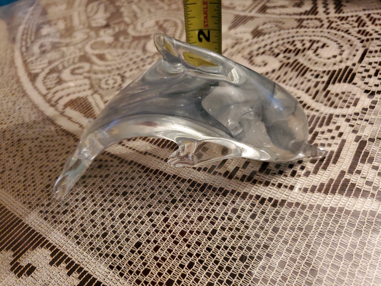 Glass Dolphin Art Glass Paperweight Figurine CLear with Light Gray