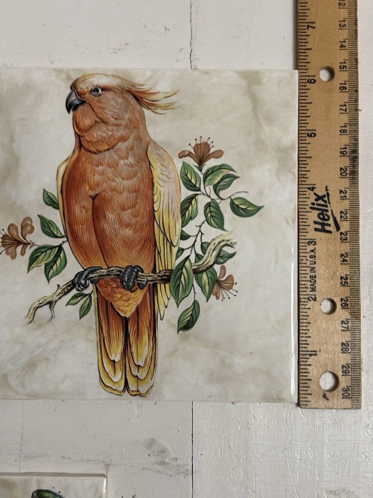 Vintage Set Of 3 Hand Painted Birds Ceramic Tiles Multicolored 6”