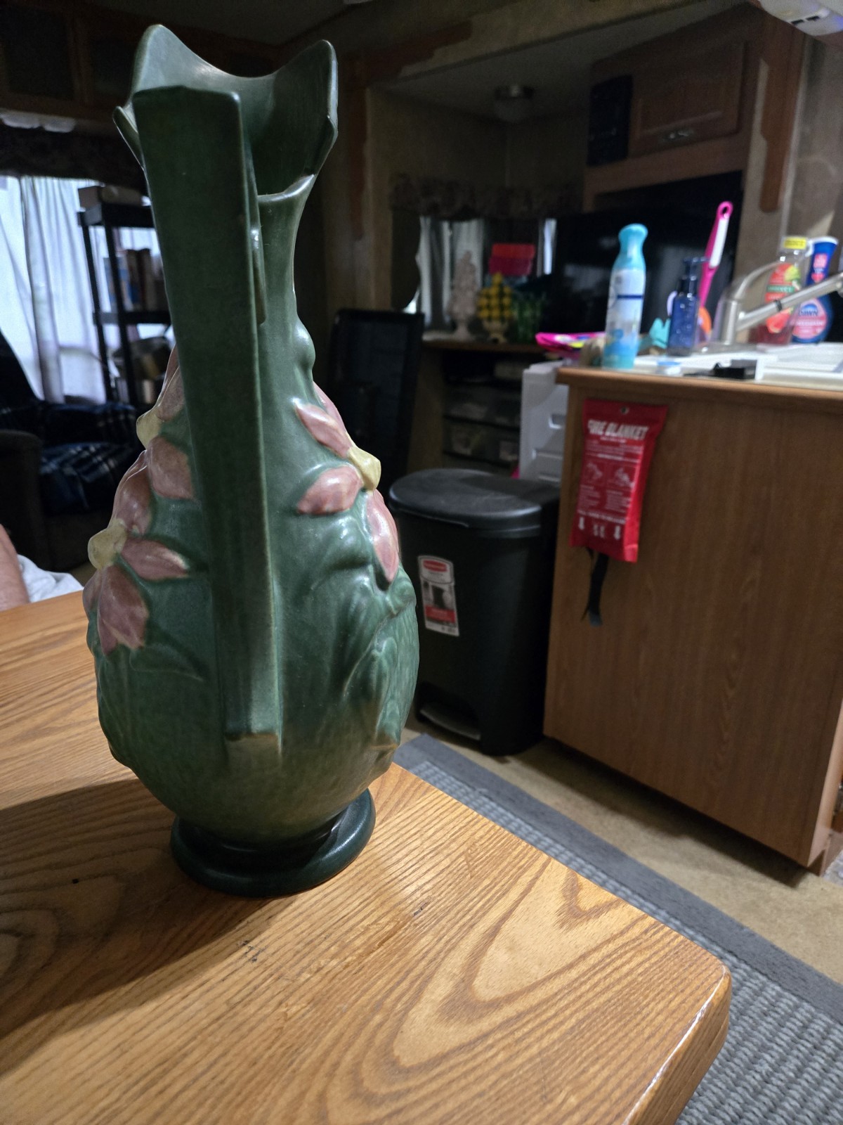 Vintage ROSEVILLE POTTERY Handled Ewer In Clematis Pattern 1944